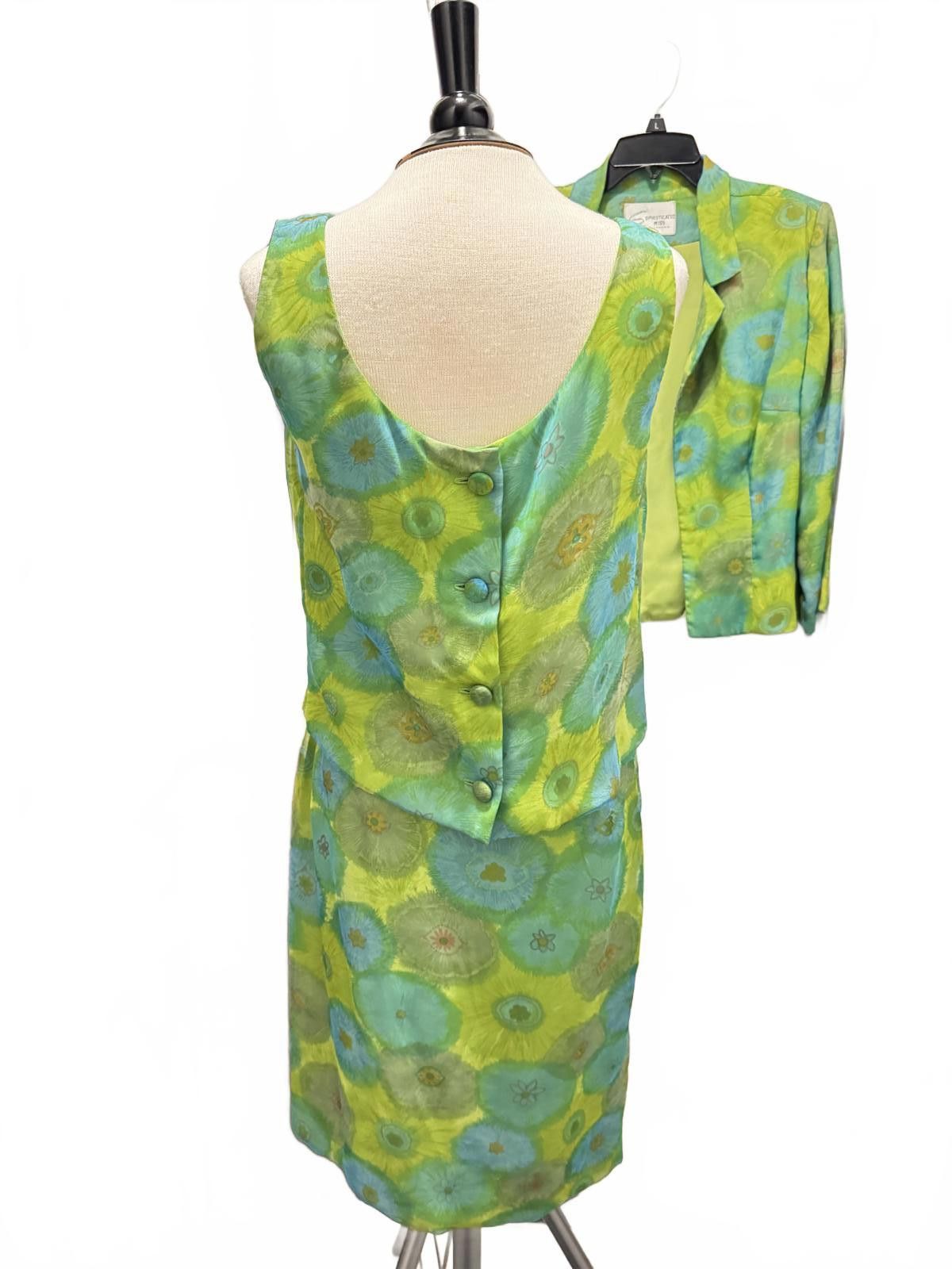 Designer Vintage 1960s Vibrant Floral Three Piece Skirt Suit Set Size M / US 6-8 / IT 42-44 - 3 Thumbnail