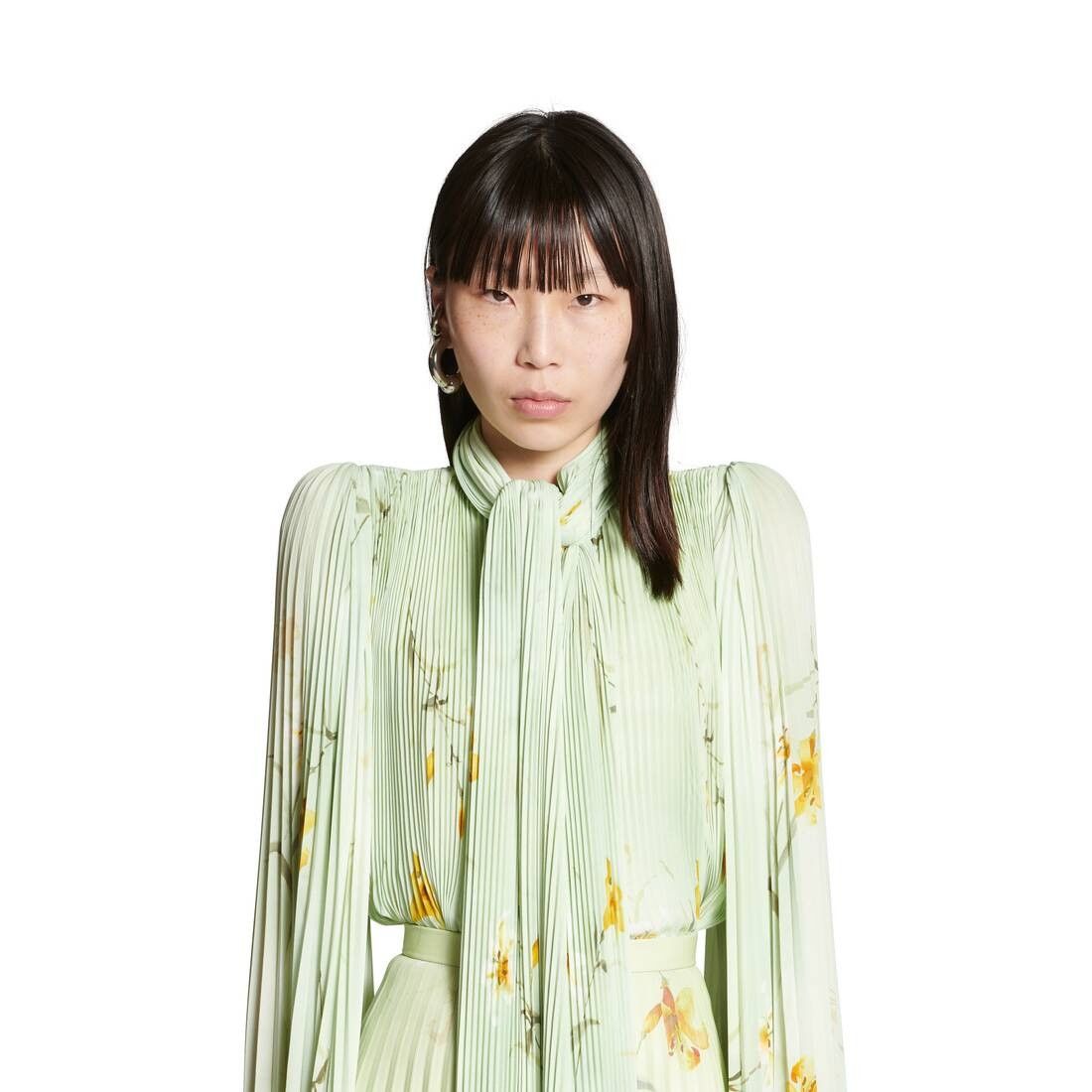 Balenciaga o1bcso1str0525 Lilies Scarf Pleated Blouse in Multicolor Size L / US 10 / IT 46 - 5 Thumbnail