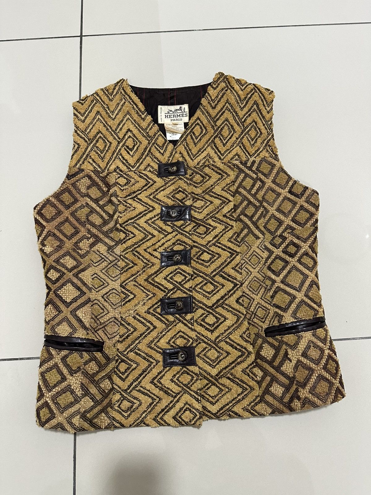 Hermes Vintage Hermès Kuba Vest Lamb Leather Raphia craft Rare Size M / US 6-8 / IT 42-44 - 3 Thumbnail