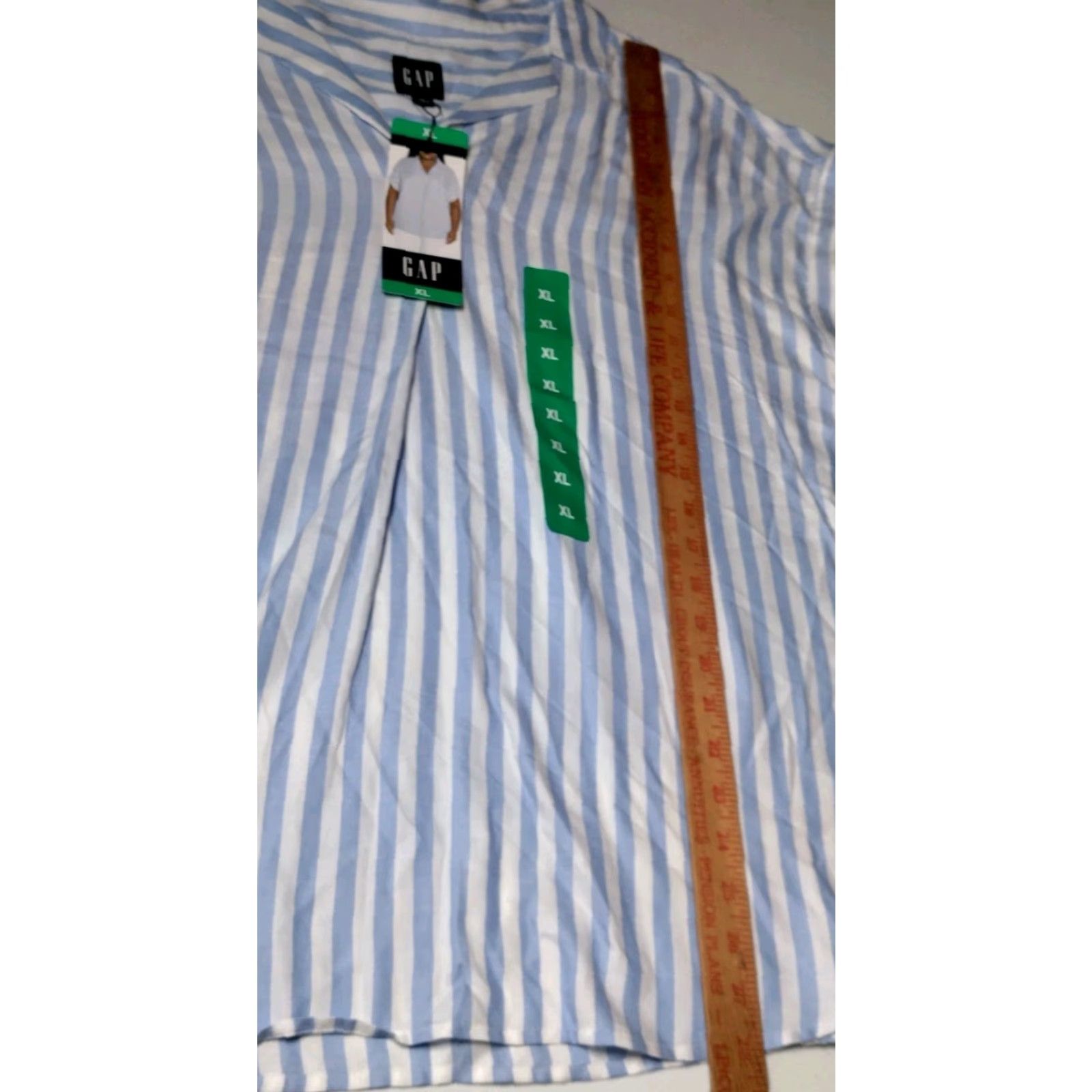 Gap VINTAGE Gap Women's Blouse Shirt XL Short Sleeve Lightweight Blue White Stripe V-Neck Casual Beach Coastal Size XL / US 12-14 / IT 48-50 - 4 Thumbnail