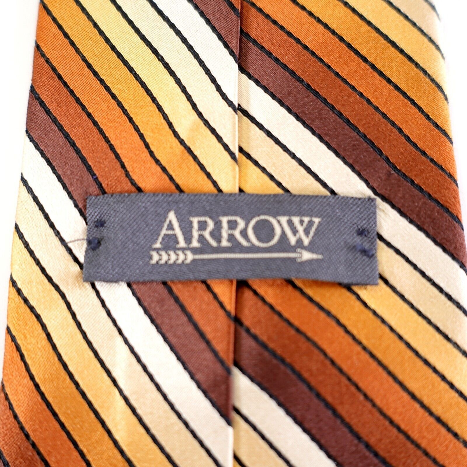Arrow Arrow Tan Orange Striped Woven Wide Silk Tie Size ONE SIZE - 3 Thumbnail