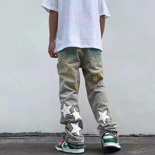 VIBE Retro yellow mud color design star embroidered jeans Size US 32 / EU 48 - 6 Thumbnail