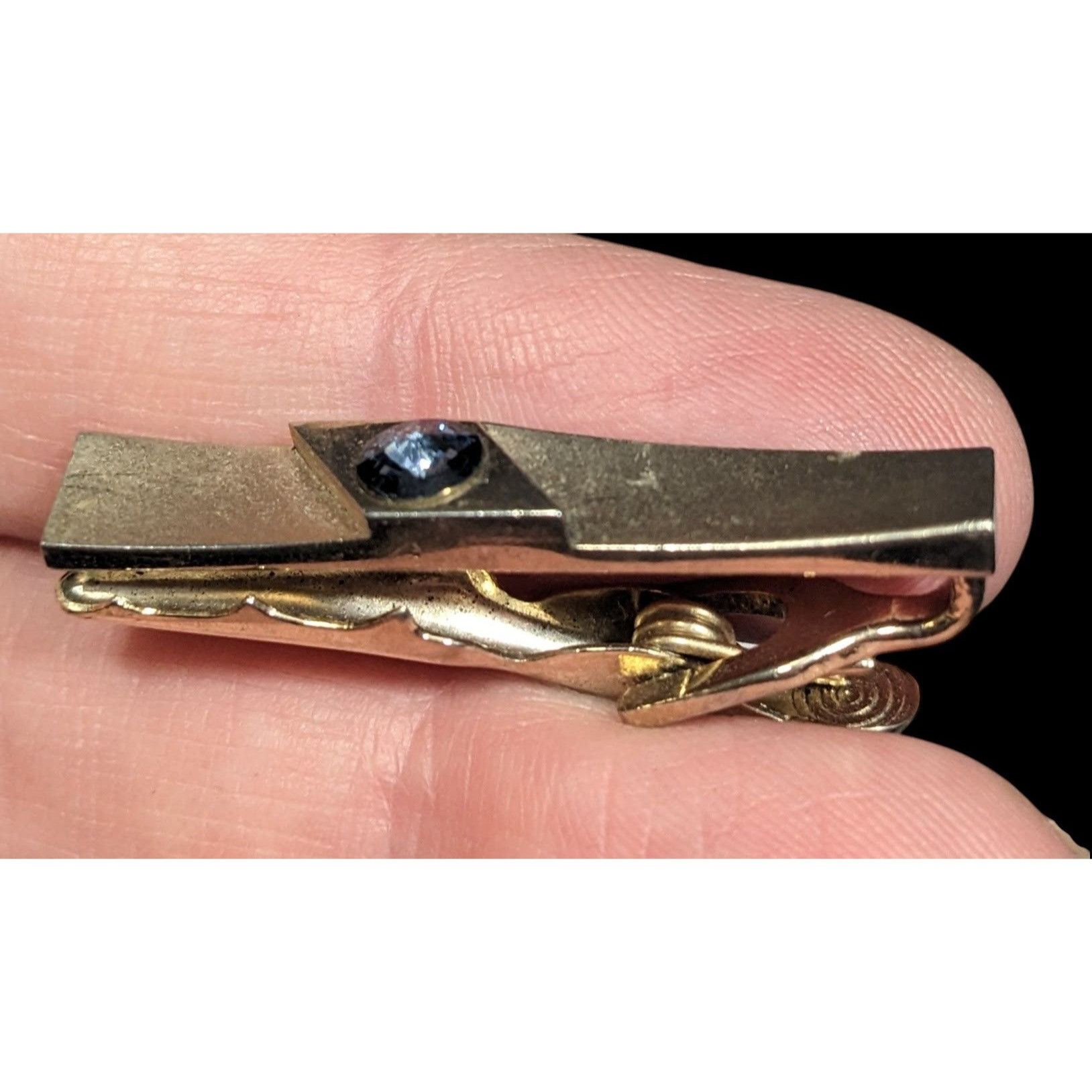 Other Vintage Foster Gold Tone Tie Clip With Grey Faceted Stone Size ONE SIZE - 2 Thumbnail