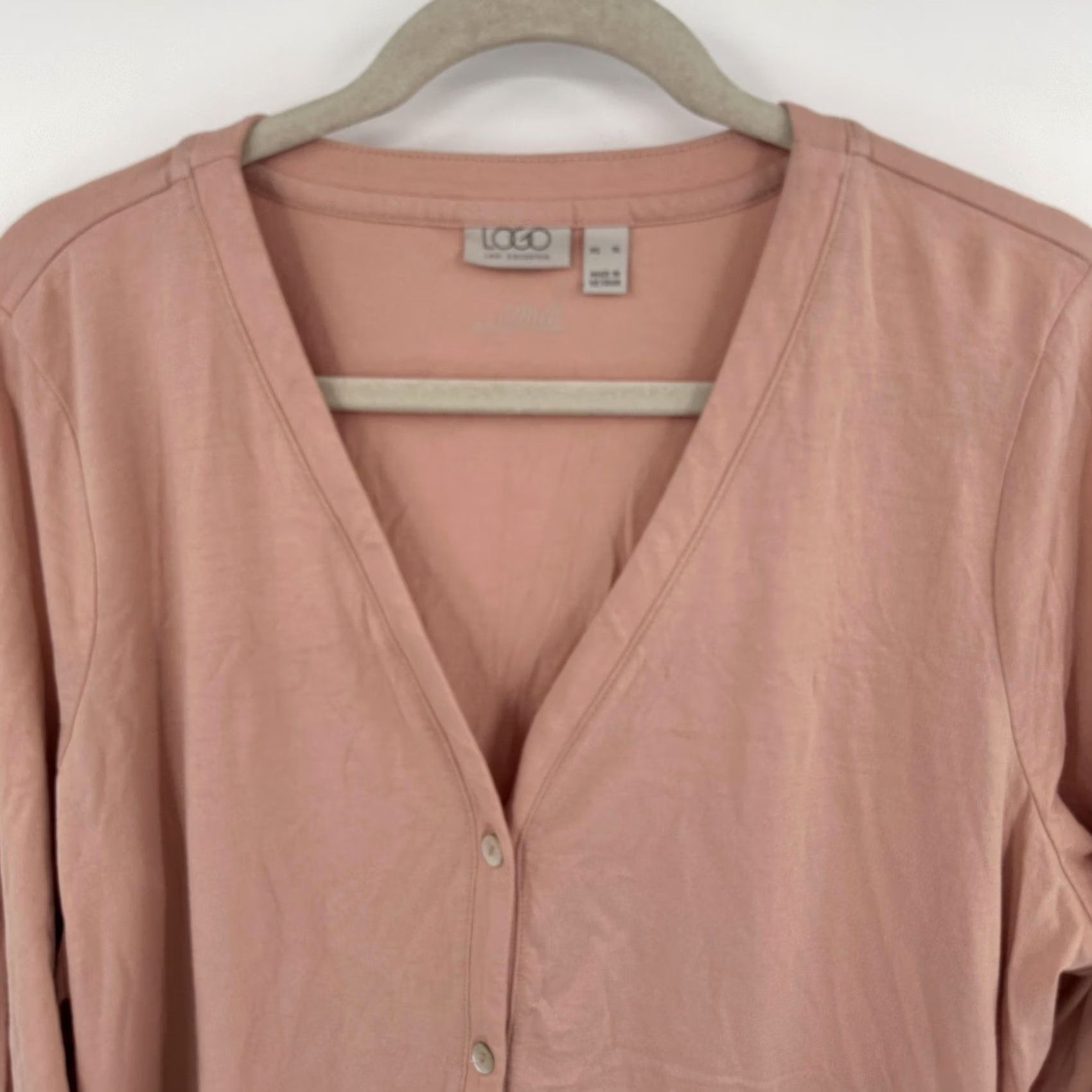 Vintage LOGO Lori Goldstein Cardigan Womens XL Blush Pink The Cardi Button Front V Neck Size XL / US 12-14 / IT 48-50 - 2 Thumbnail