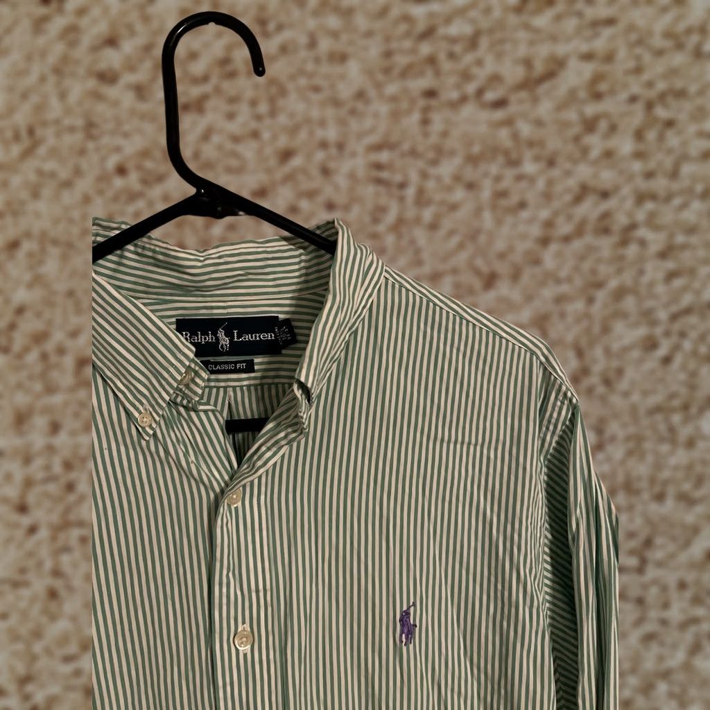 Polo Ralph Lauren Polo Ralph Lauren Shirt Button Dress Classic Fit Men's 16.5 36-37 Striped Green Size 46R - 1 Thumbnail