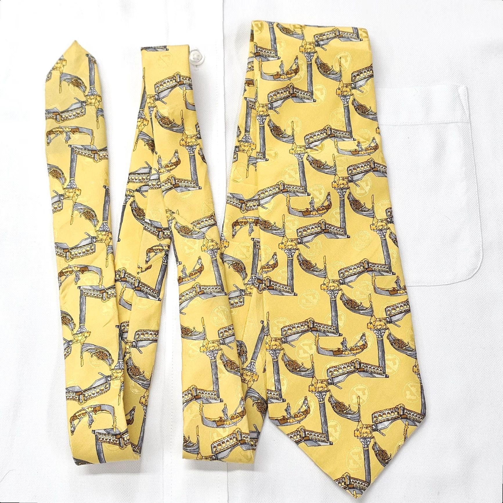 Vintage VINTAGE Trevisan Venezia Necktie Men Yellow Silk Tie Italy EUC 59" Office Preppy Tie Size ONE SIZE - 3 Thumbnail