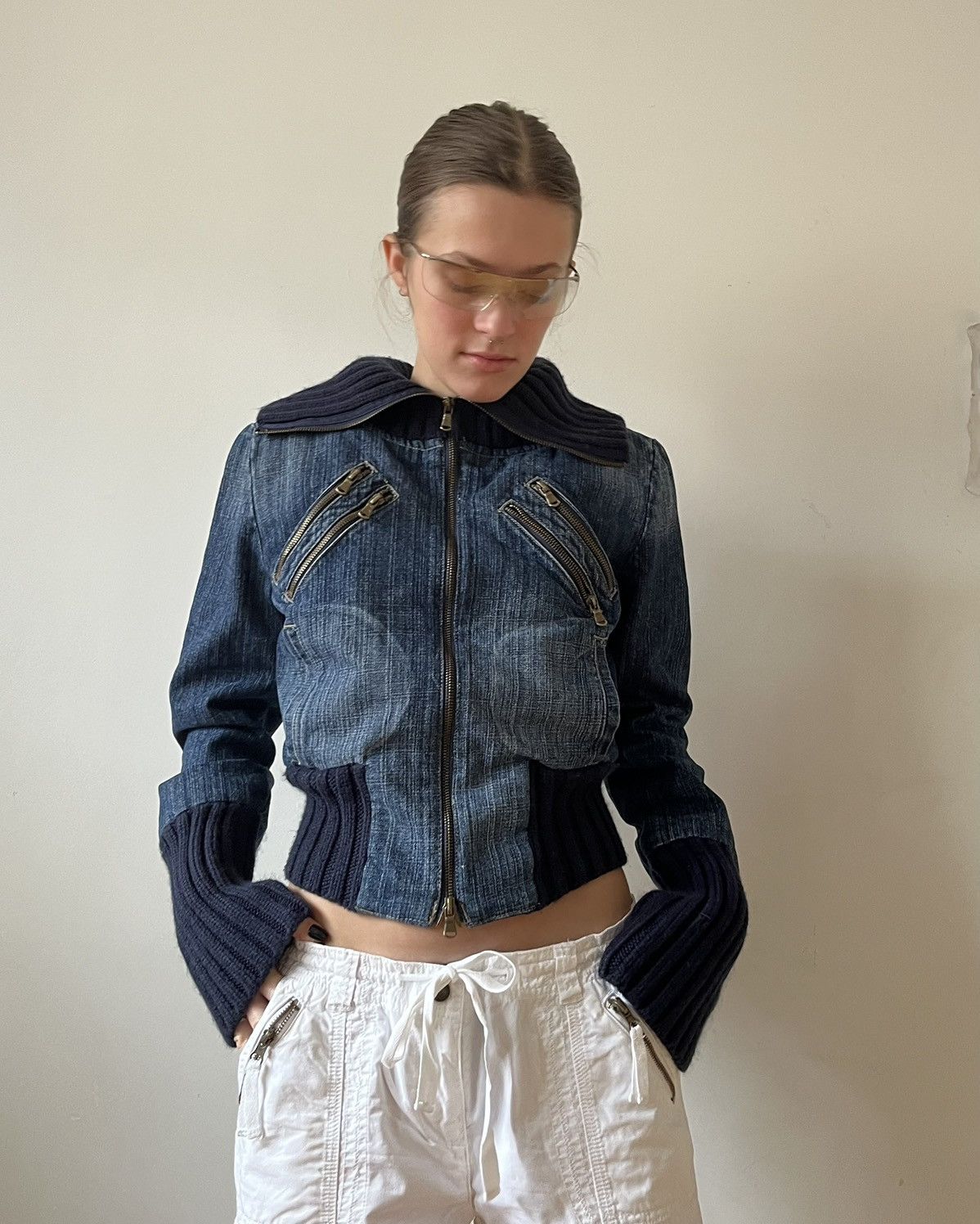 Vintage y2k Denim Bomber Jacket Size M / US 6-8 / IT 42-44 - 1 Thumbnail