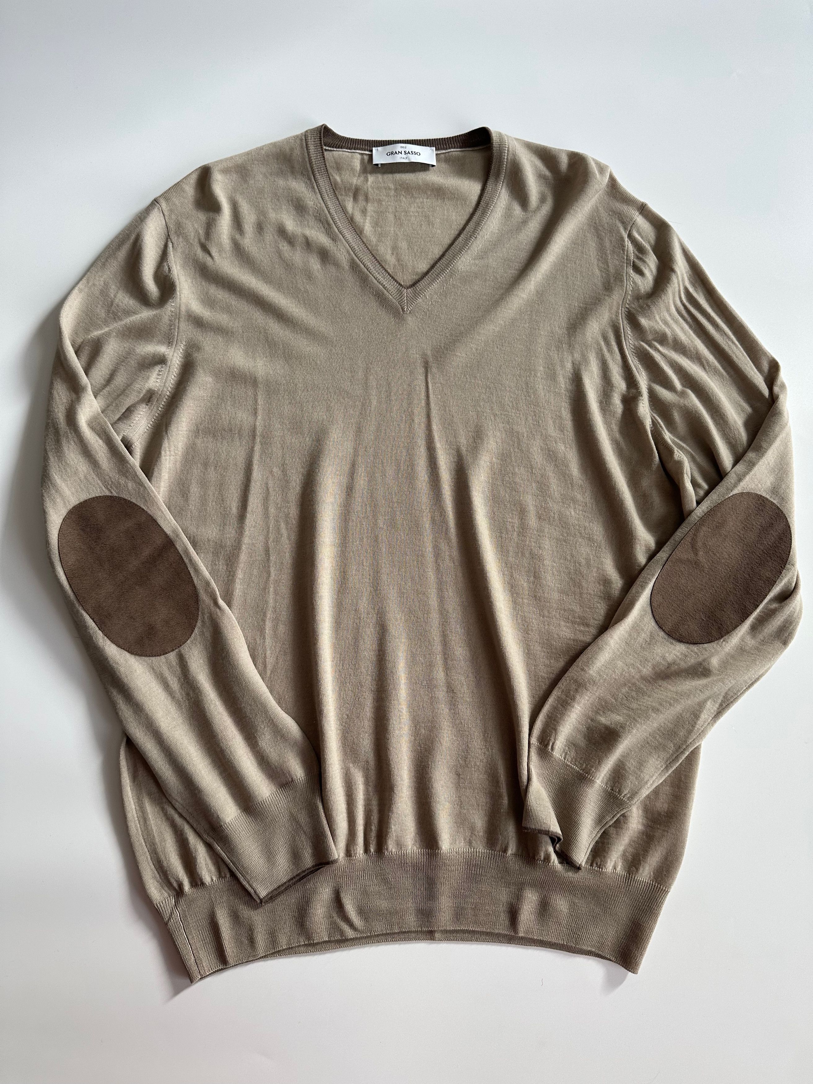Gran Sasso Gran Sasso 100% Wool V neck beige sweater jumper Size US L / EU 52-54 / 3 - 2 Thumbnail