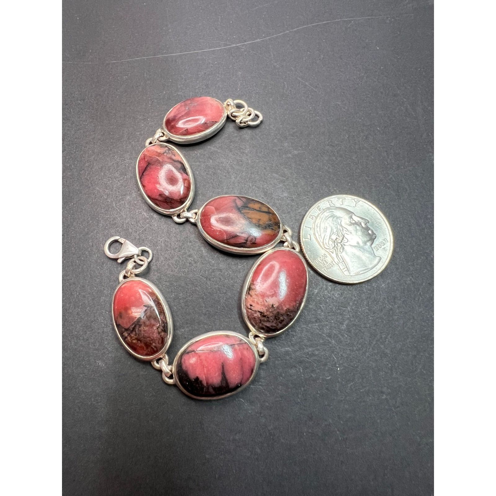 Other NEW Rhodonite sterling silver link bracelet 7.75 inch Size ONE SIZE - 2 Thumbnail