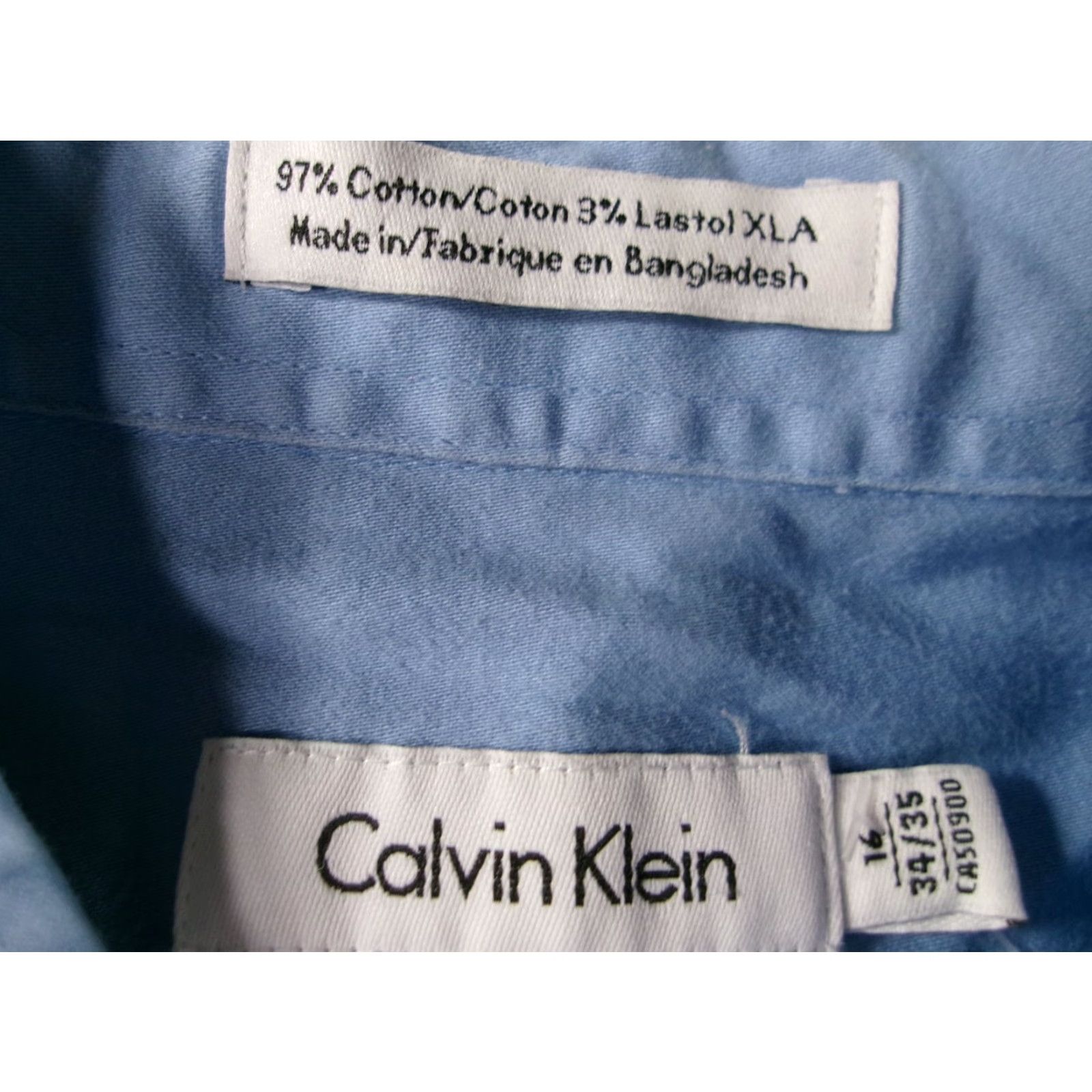 Calvin Klein Calvin Klein Dress Shirt Men 16 Regular Long Sleeve Blue Solid Cutaway Classic Business Size 42R - 6 Thumbnail