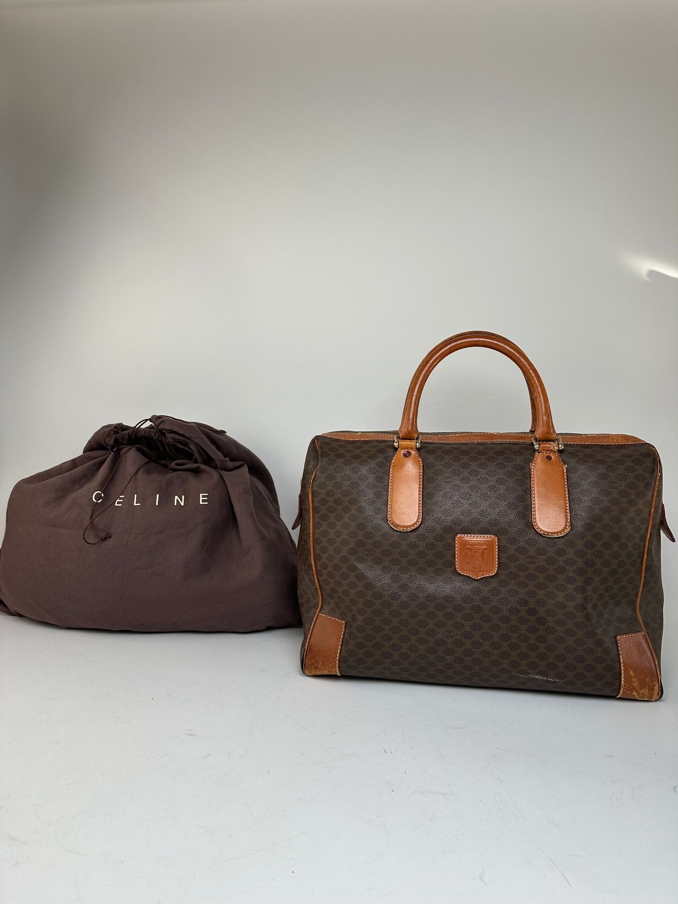 Celine Vintage Paris Triomphe Monogram Leather Duffel Bag Brown Size ONE SIZE - 1 Thumbnail