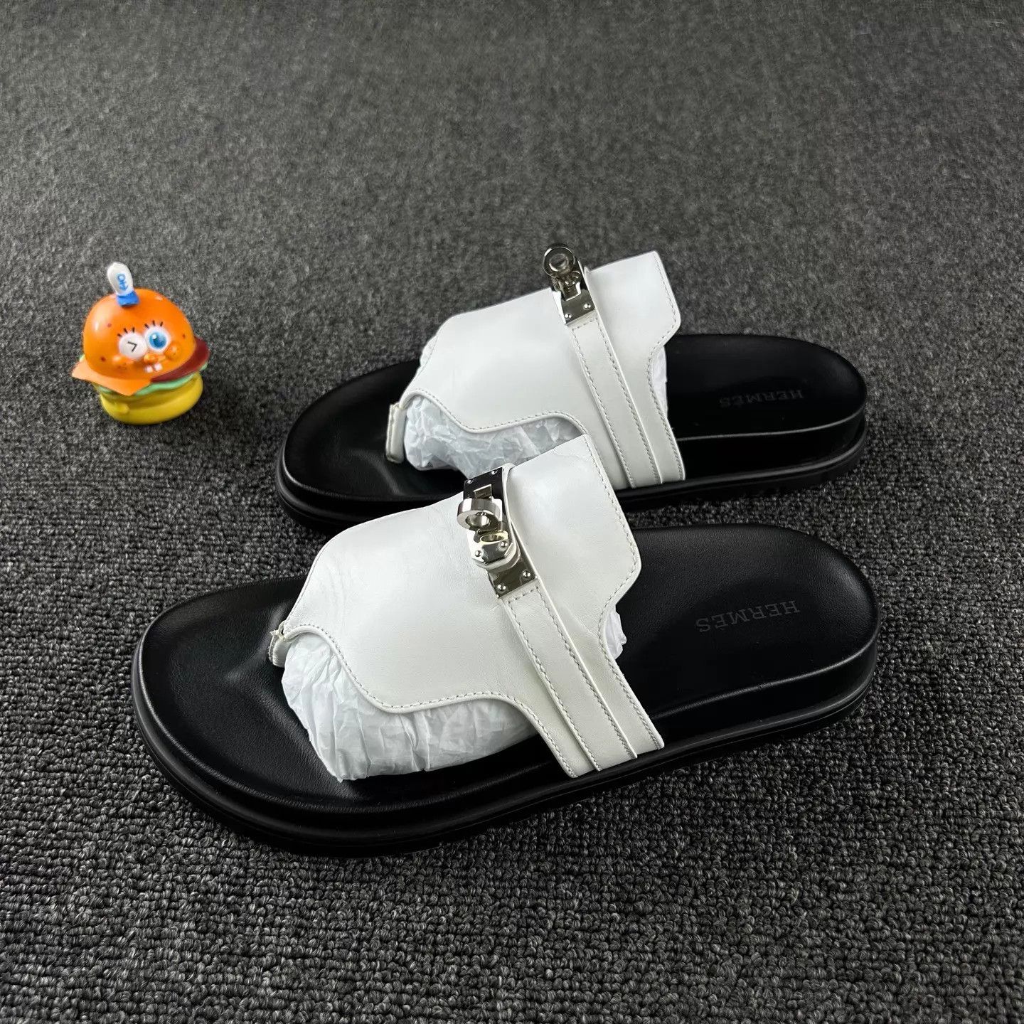 Hermes HERMES kelly slide 37 black white silver buckle Size US 6.5 / IT 36.5 - 1 Thumbnail