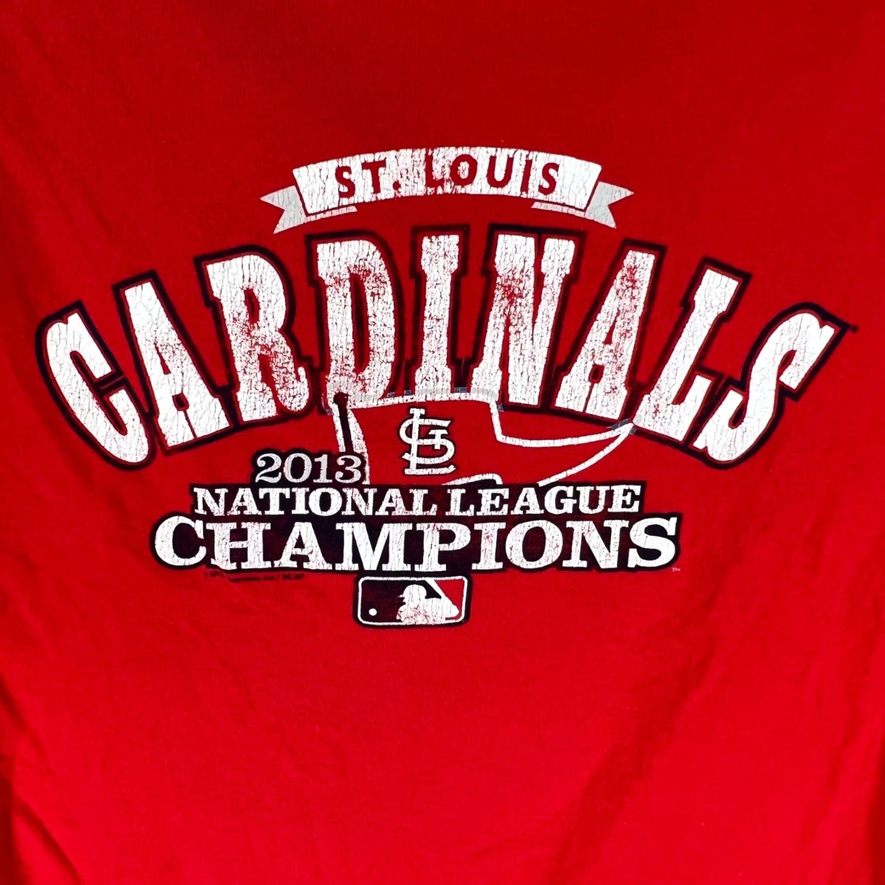 Champion St Louis Cardinal 2013 NL Champions Majestic T Shirt Adult L Red Logo, Short Sleeve, Crew Neck, Cotton, Men, Regular Fit Size US L / EU 52-54 / 3 - 3 Thumbnail