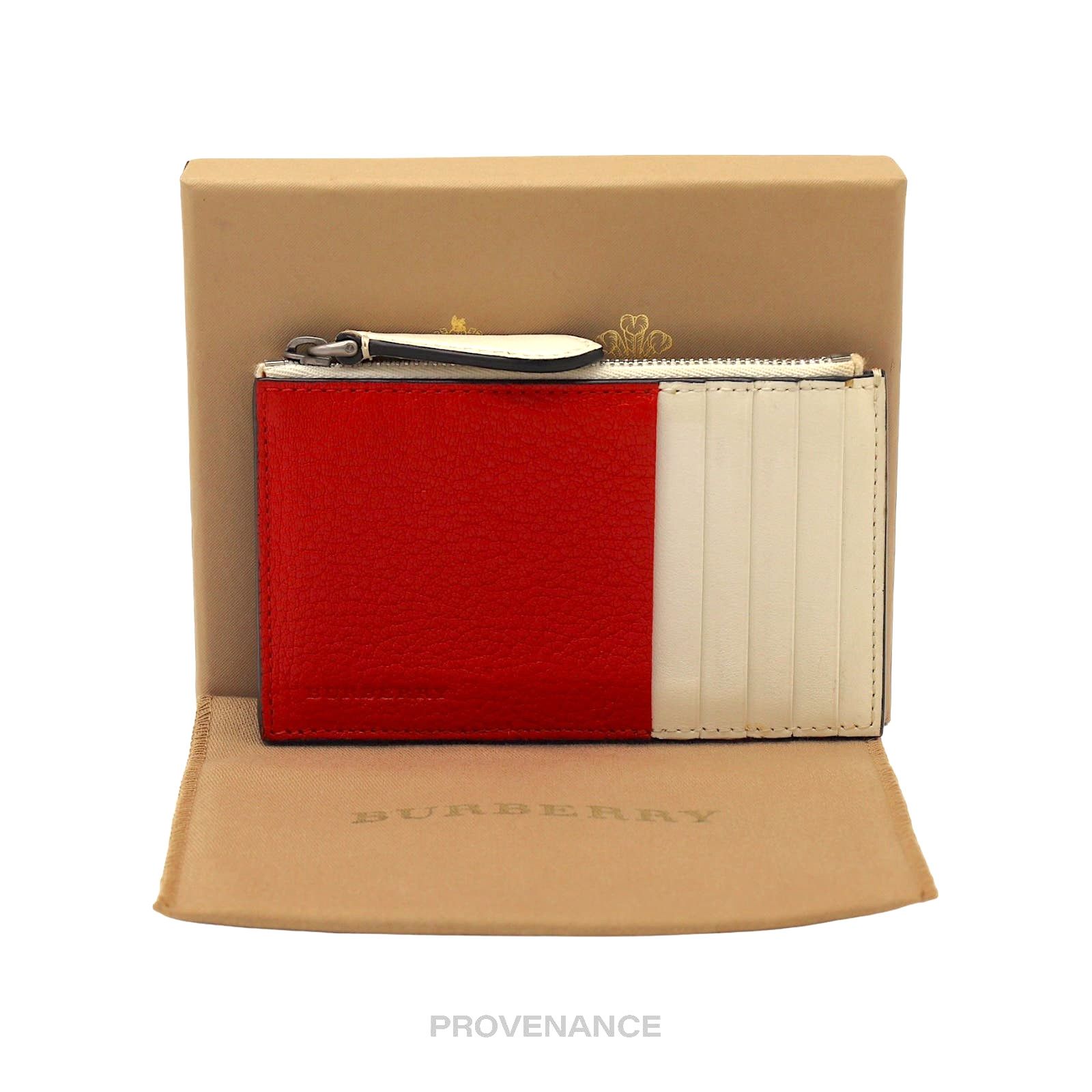image of Burberry Two Tone Zip Card Wallet - Red/white, Women's