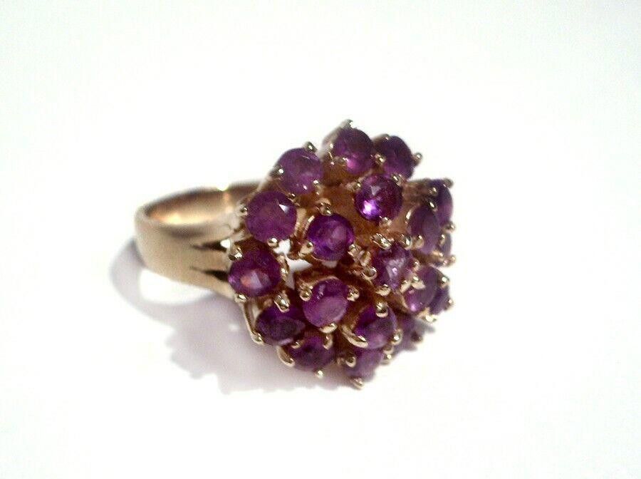 Designer Cluster Sterling 18 kt Gold Vermeil Cocktail Ring Amethyst Size ONE SIZE - 2 Thumbnail