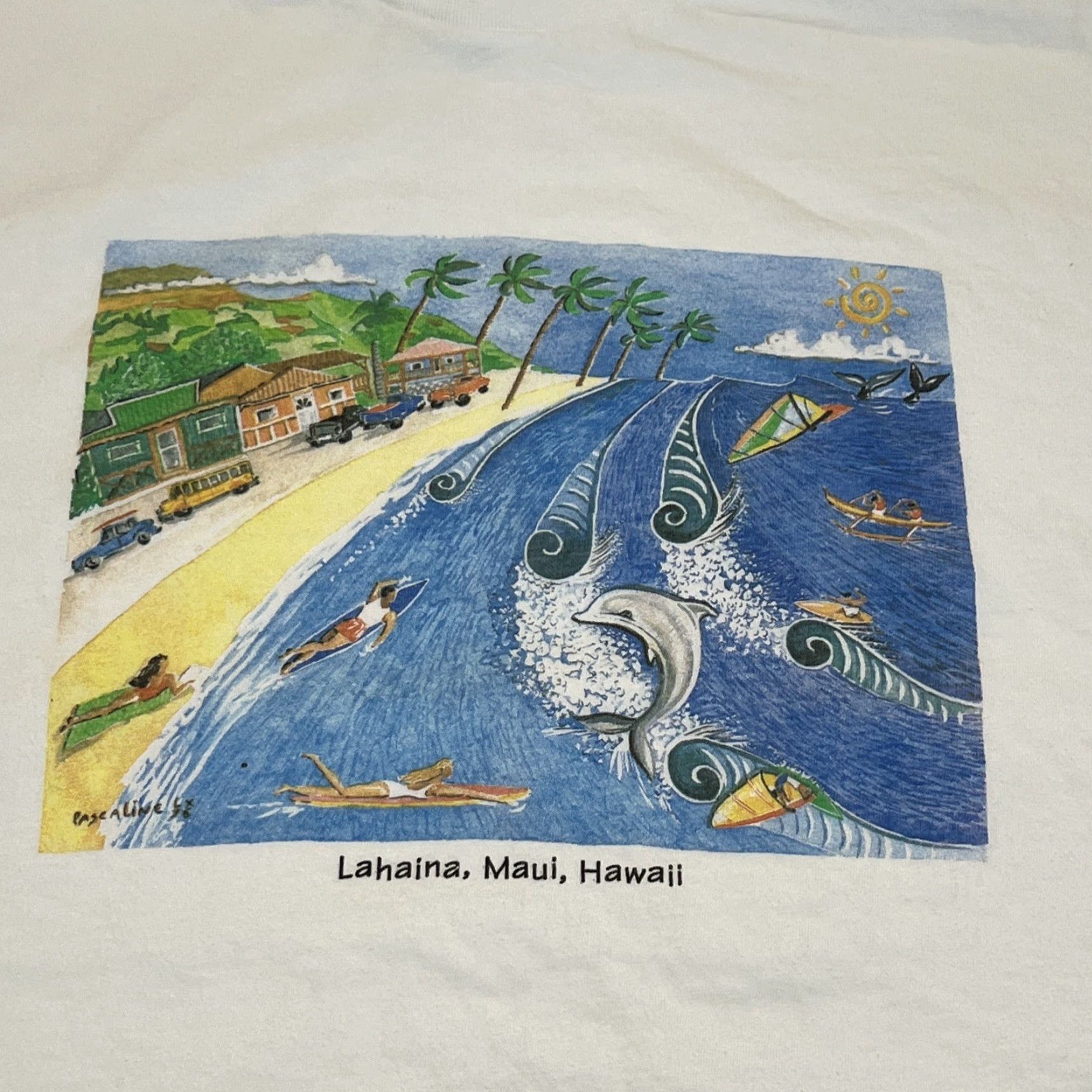 Hanes VINTAGE Lahaina Maui Hawaii 2XL Graphic T Shirt Surfers Dolphin Beach Hanes White Unisex 1980s Graphic Tee Mens Women Size US XXL / EU 58 / 5 - 2 Thumbnail