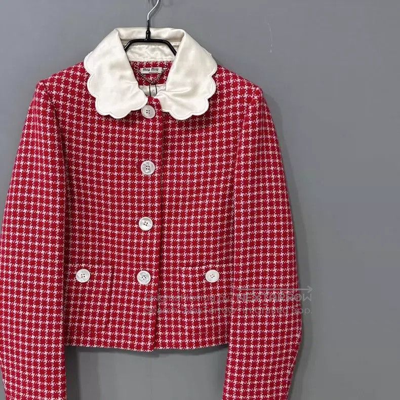 Miu Miu Miu Miu 38 Red houndstooth doll collar dress suit Size M / US 6-8 / IT 42-44 - 2 Thumbnail
