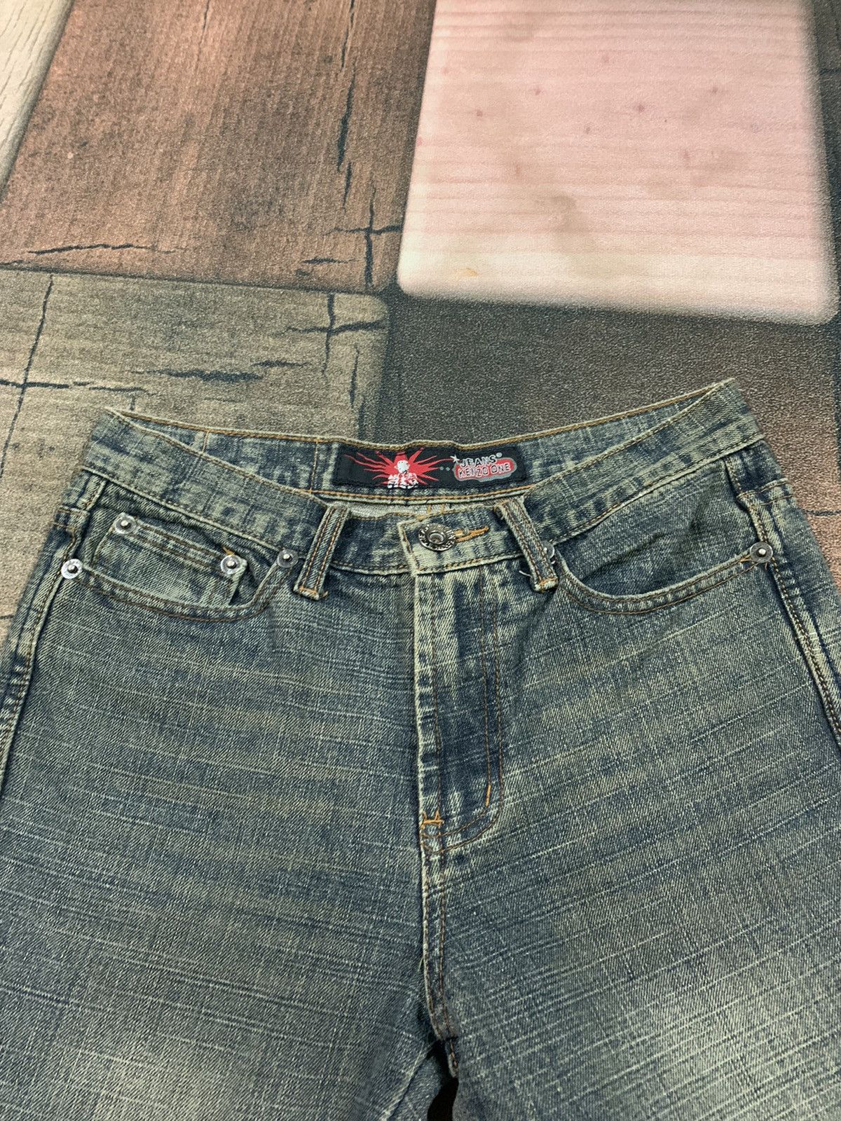 If Six Was Nine FLARED RUSTY WASH jeans with claw mark faded design Size US 29 - 3 Thumbnail