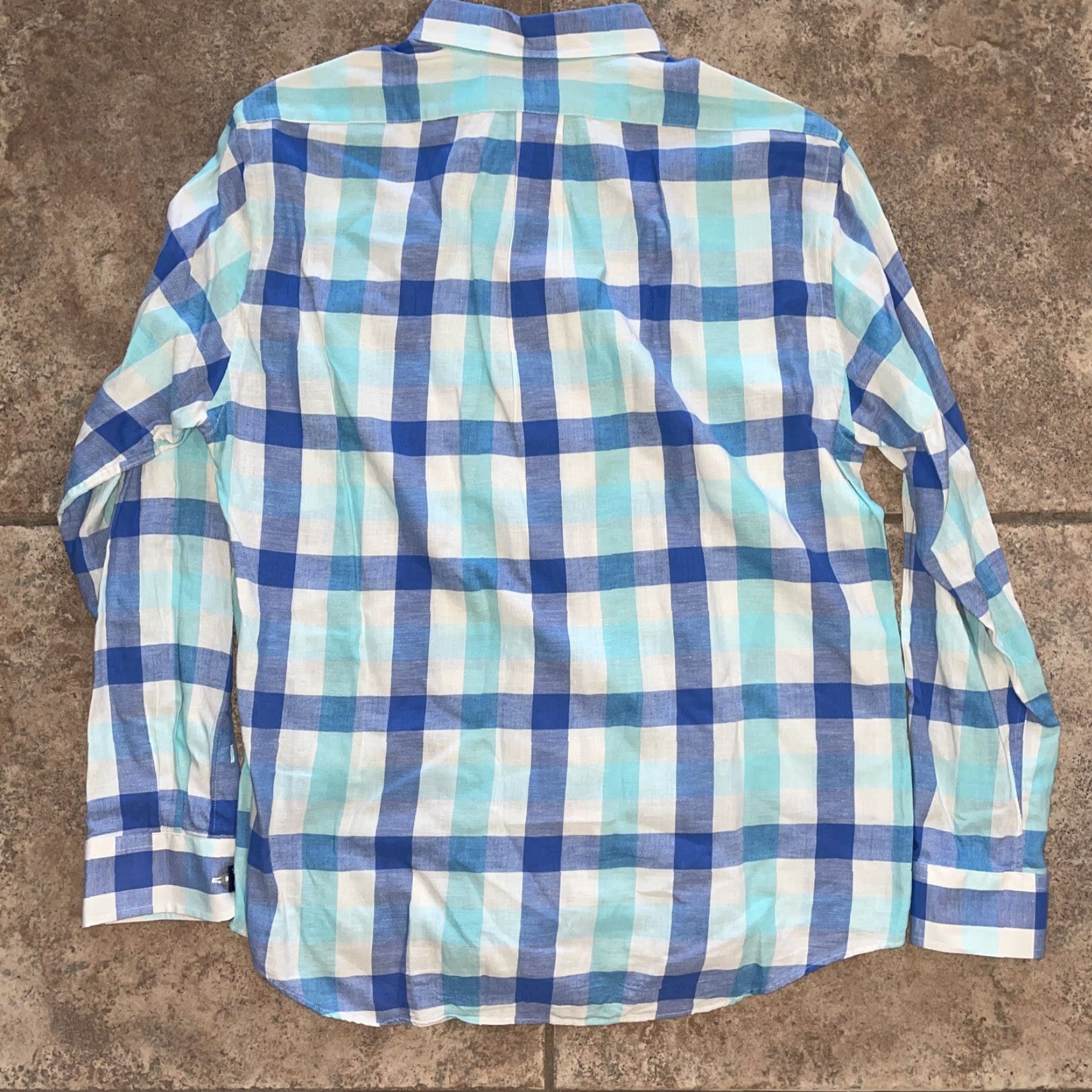 Vineyard Vines Vinyard Vines Plaid Button Long Sleeve Shirt Mens L Blue Linen Shirt Size US L / EU 52-54 / 3 - 4 Thumbnail