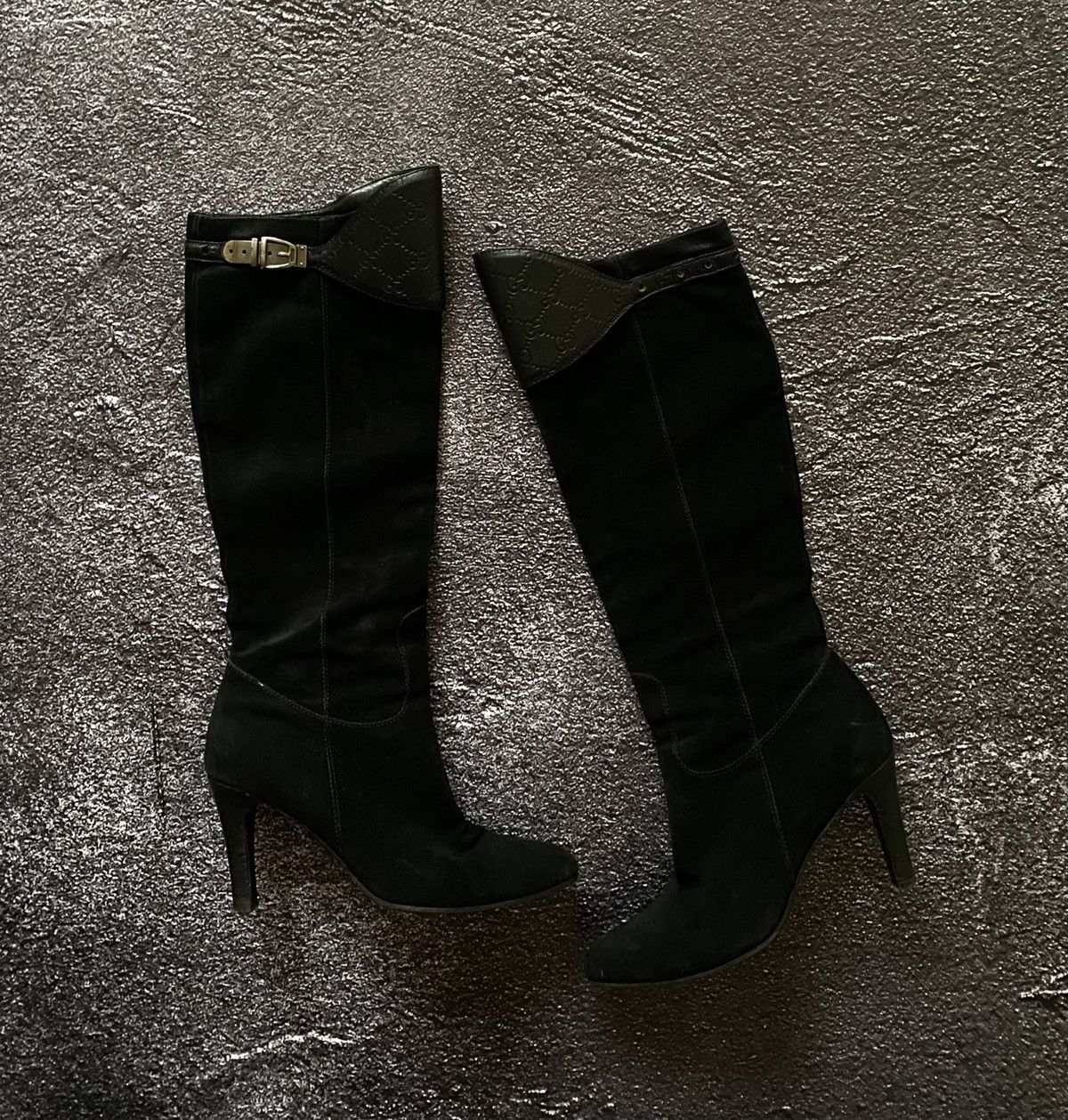 image of Gucci Knee High Boots Suede Black, Women's (Size 9)