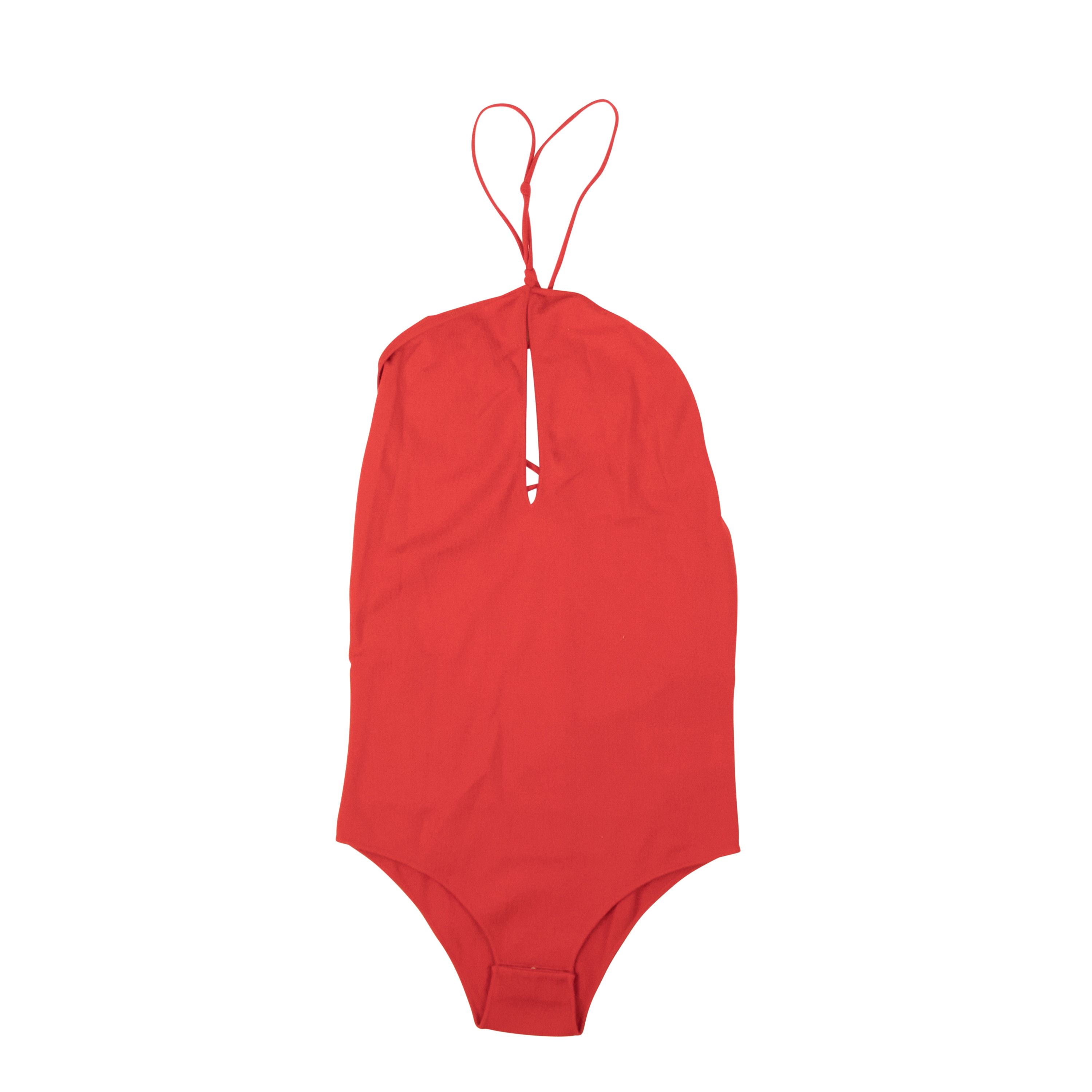 image of Bottega Veneta Red Knit V-Neck Bodysuit Swimsuit Size Xs, Women's