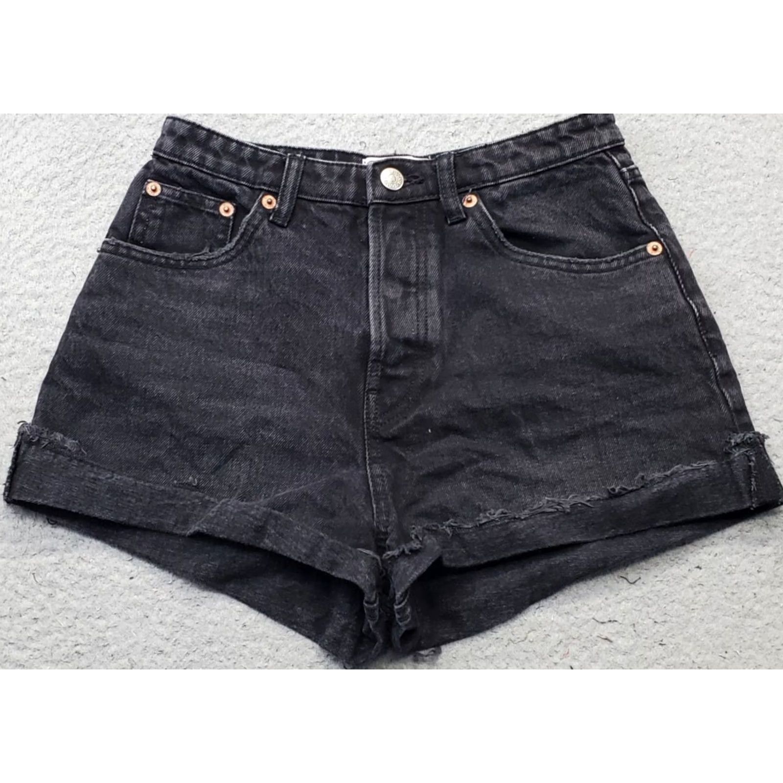 Zara Zara Womens Jeans Shorts 2 Black Denim 5 Pocket Stretch Button Fly Cuffed Denim Shorts Size 26" / US 2 / IT 38 - 2 Thumbnail