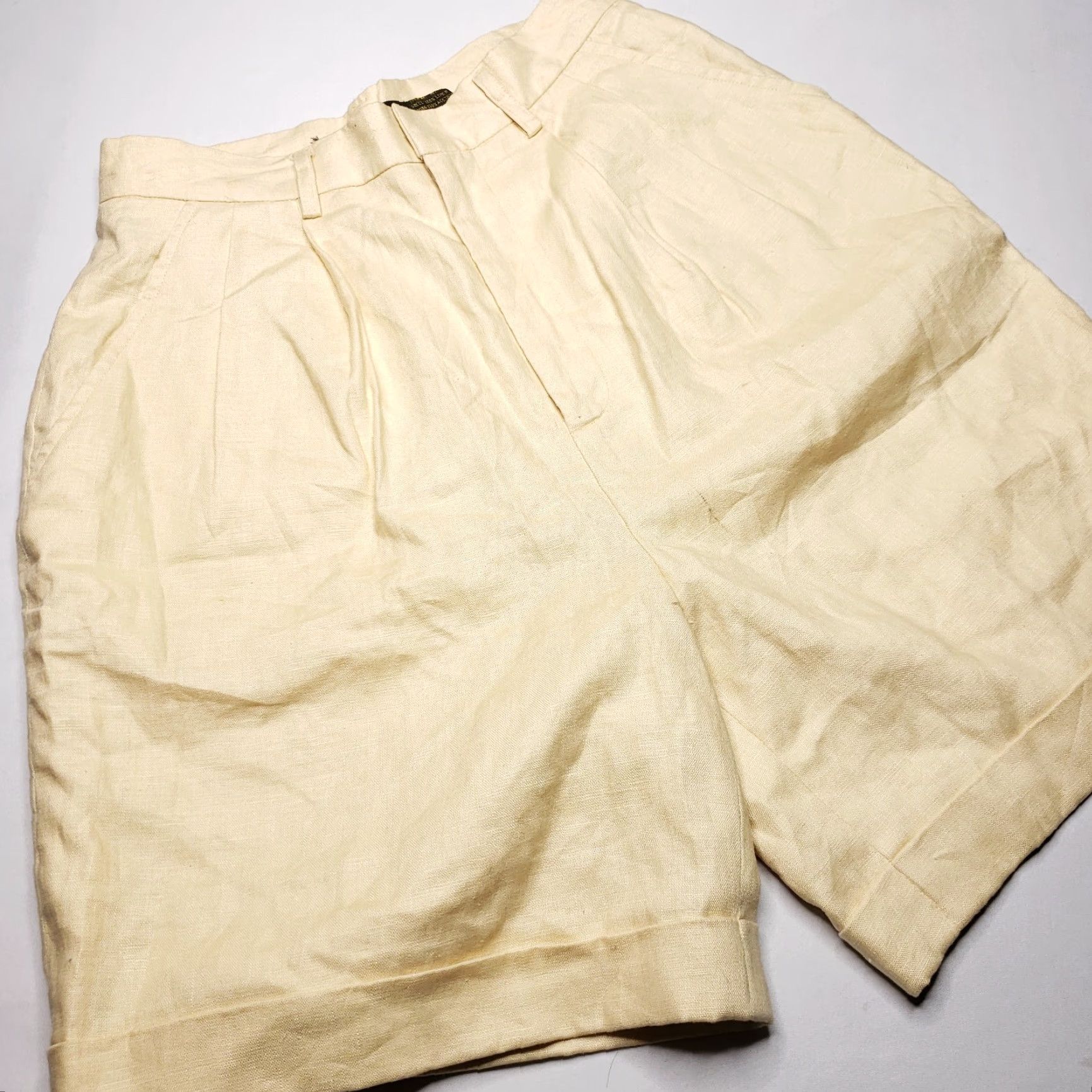 Vintage VINTAGE Classiques Entier Dressy Shorts Women Yellow 100% Linen Size 10 Inseam 7" Pleated Pockets High Rise N/A Regular Size 32" / US 10 / IT 46 - 7 Thumbnail
