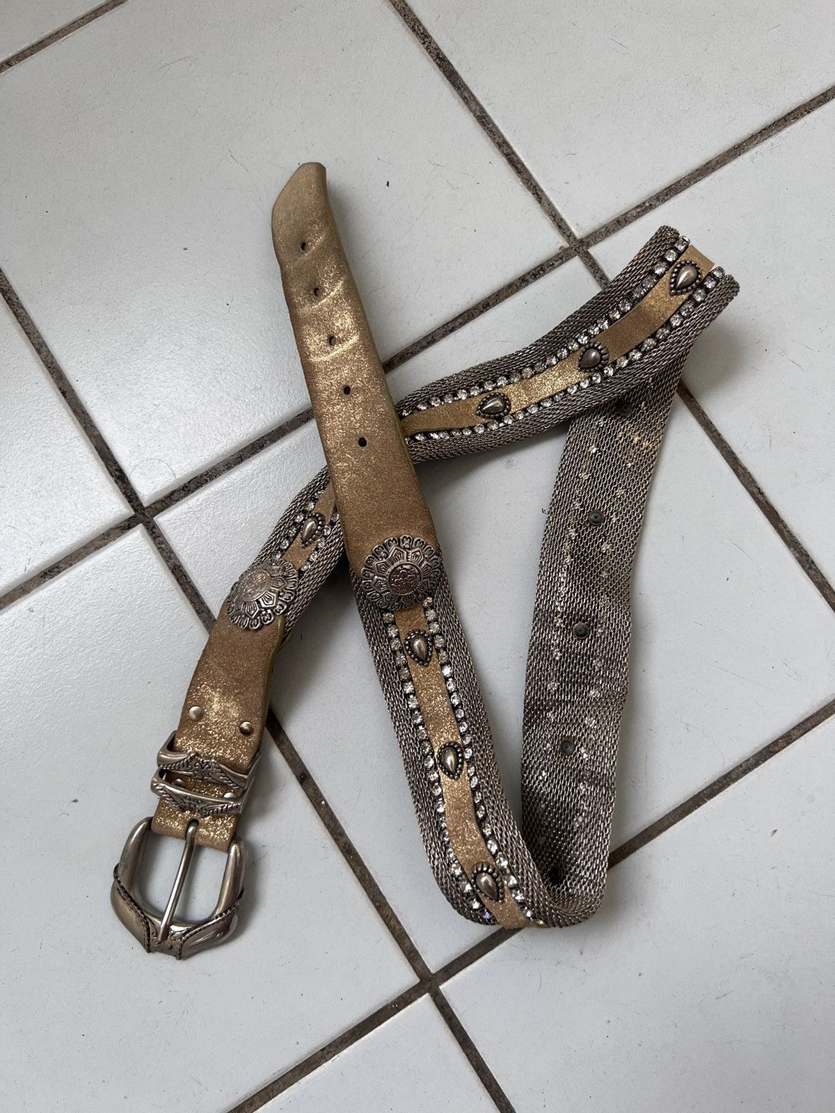 Vintage Vintage Nanni Avant Garde Metal Leather Y2K Belt Size 28 - 1 Thumbnail