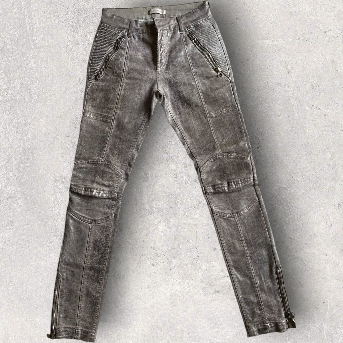 Balmain AW12 Balmain Grey Wax Biker Jeans Size US 29 - 1 Thumbnail