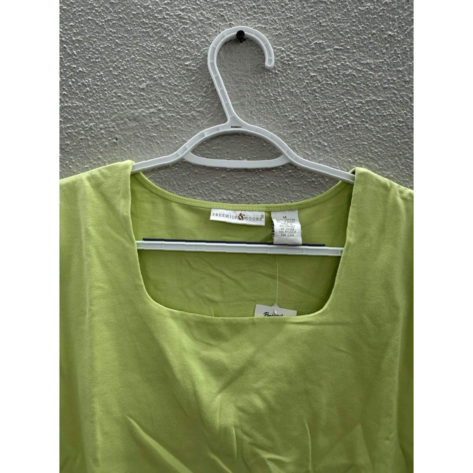 Vintage Preswick & Moore Womens Shirt Medium Shadow Lime Green 3/4 Sleeve Square Neck Size M / US 6-8 / IT 42-44 - 3 Thumbnail