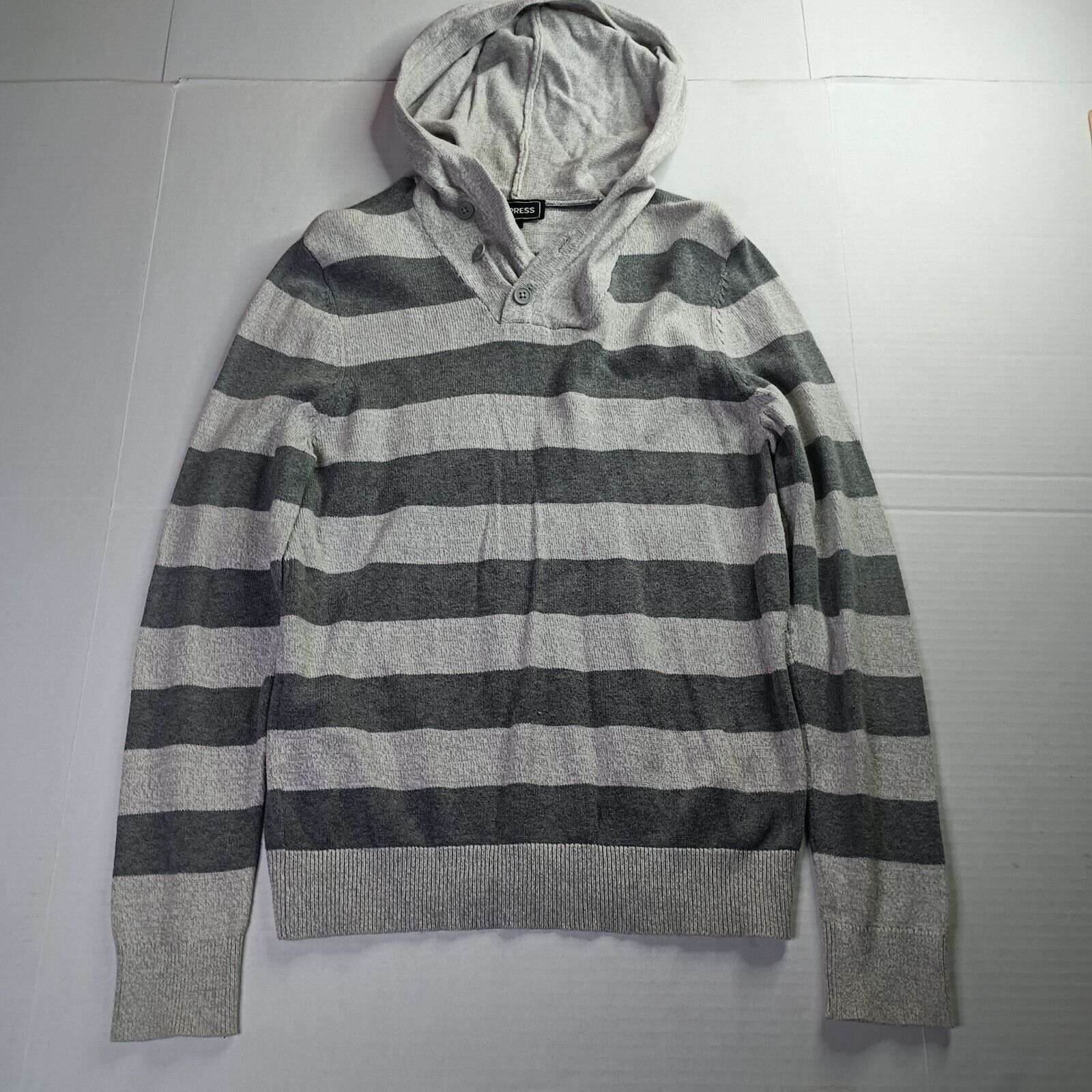 Express Express Pullover Hoodie Sweater Men's S Small Gray Striped Size US S / EU 44-46 / 1 - 1 Thumbnail