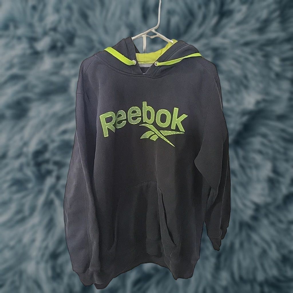 Reebok Reebok Hoodie XL Black Neon Green Graphic Print Logo Pockets Hooded Pullover Long Sleeve Gym Training Cross Training Running Men Size US XL / EU 56 / 4 - 1 Thumbnail