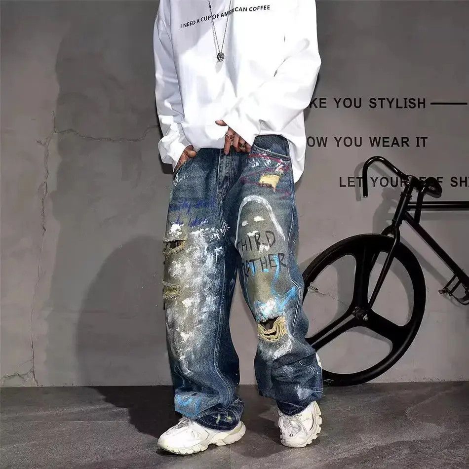 Japanese Brand Retro loose graffiti wide leg jeans Size US 32 / EU 48 - 1 Thumbnail