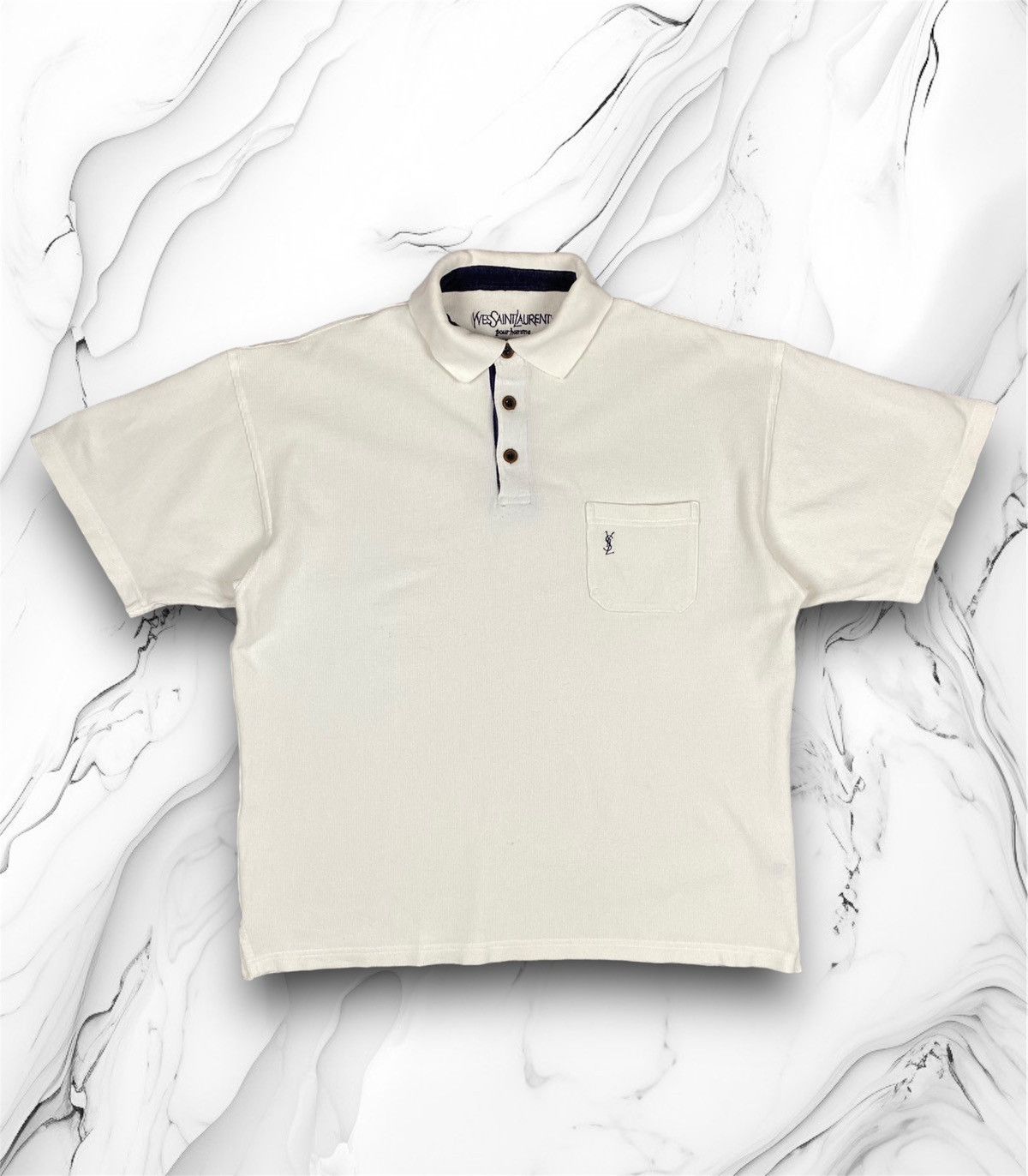 Rare Vintage 90s Yves Saint Laurent Logo Polo Tee Shirt