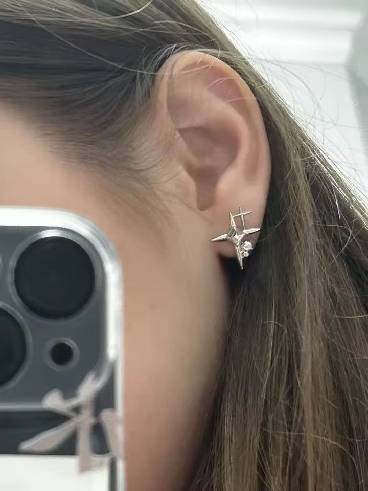 Jewelry Crystal Star Stone Earrings Chrome Spike Jewelry Size ONE SIZE - 4 Thumbnail