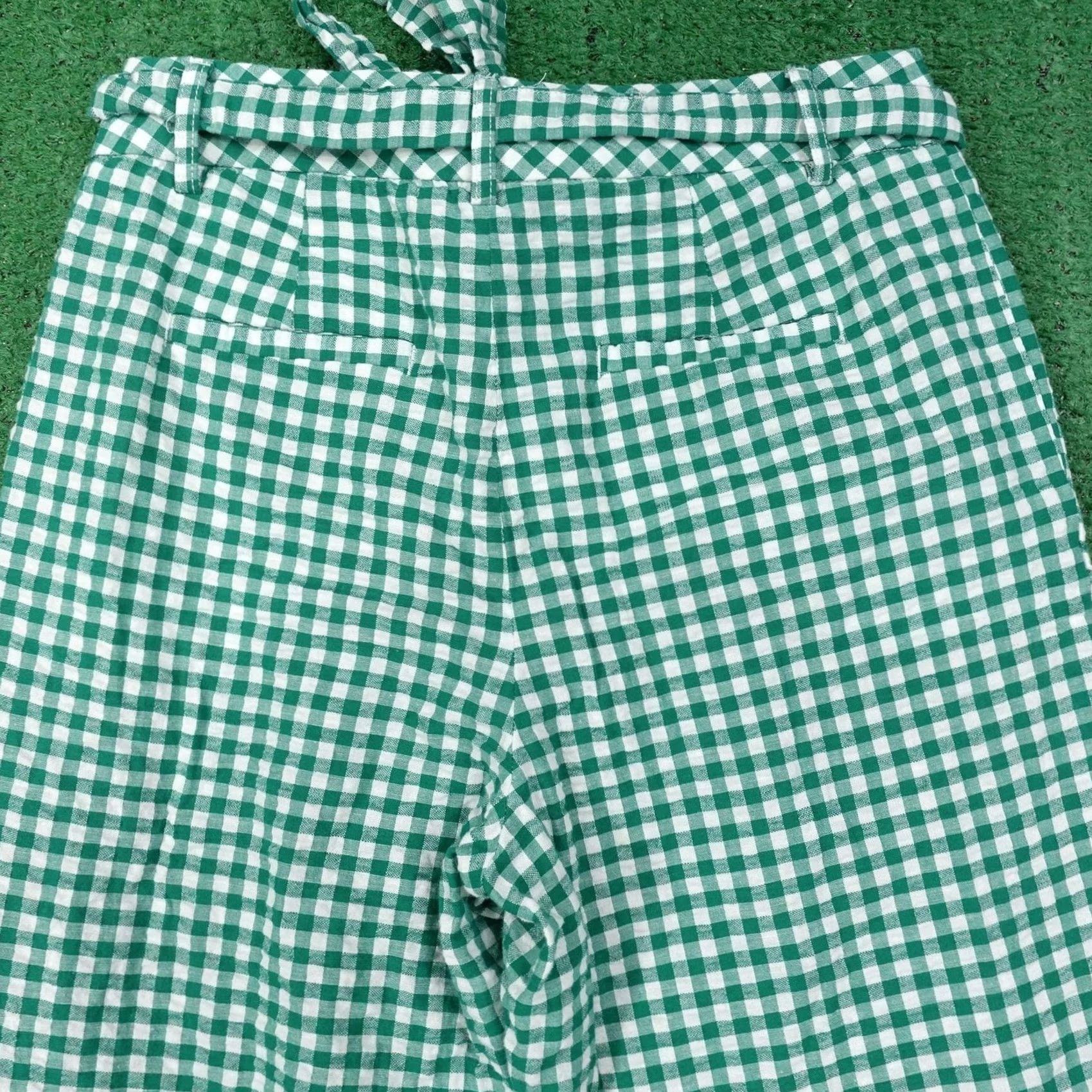 Banana Republic Banana Republic Womens Pants Green Gingham Paperbag Crop Twill Belted Linen Size 2 Size 26" / US 2 / IT 38 - 5 Thumbnail