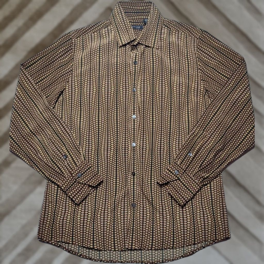Kenneth Cole KENNETH COLE Men Medium Basket Weave Print Polyester Button-Up Shirt EUC Size US M / EU 48-50 / 2 - 1 Thumbnail