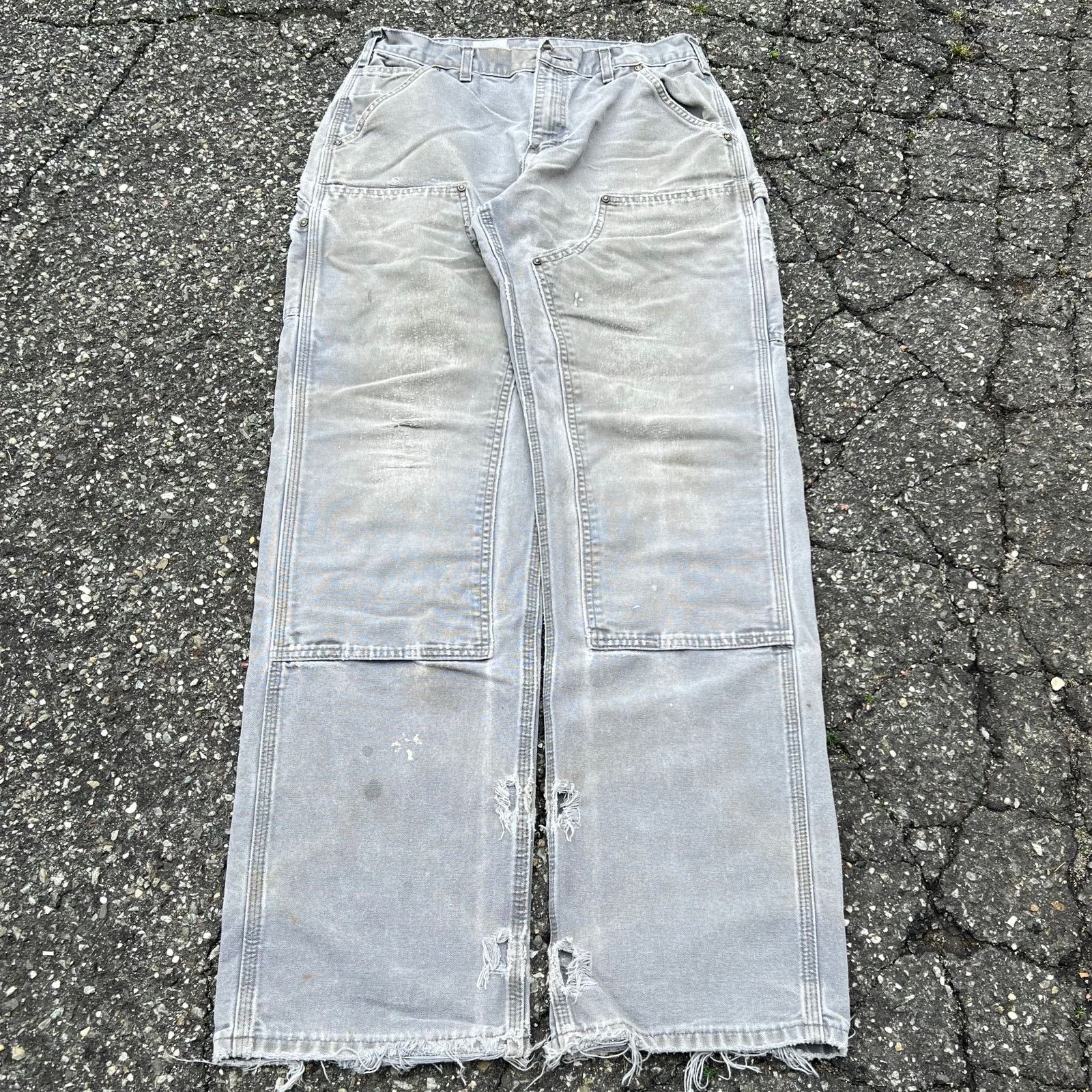 Vintage carhartt gray faded double knee work carpenter pants
