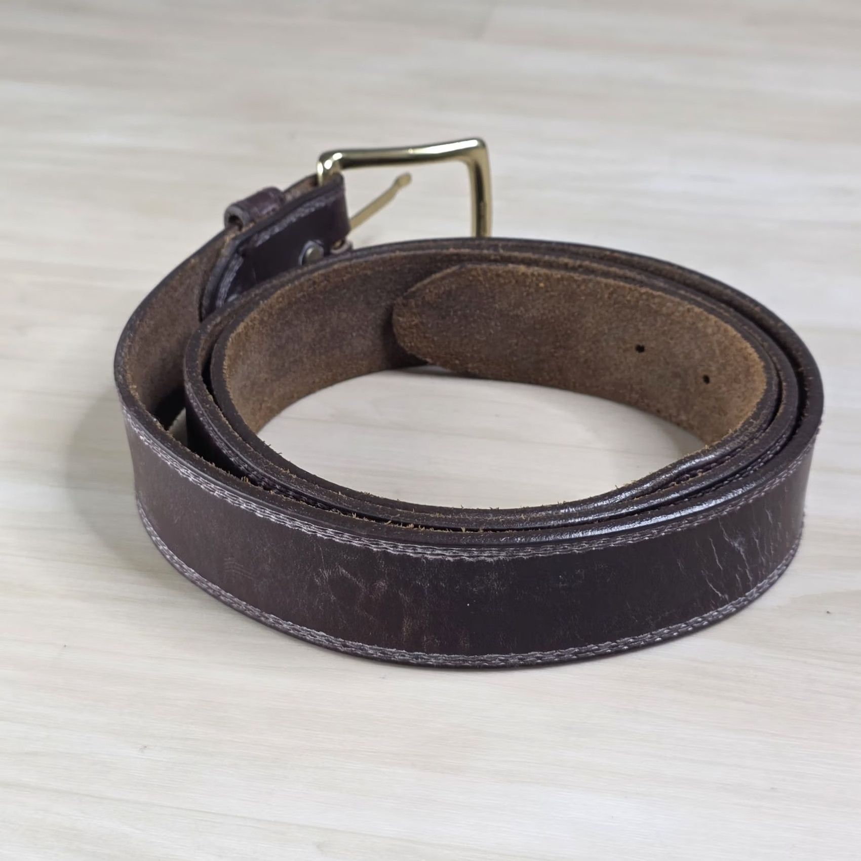Vintage Red Wing Leather Belt Brown Stitching Solid Brass Buckle Made In USA Size 50 Mens Size ONE SIZE - 5 Thumbnail