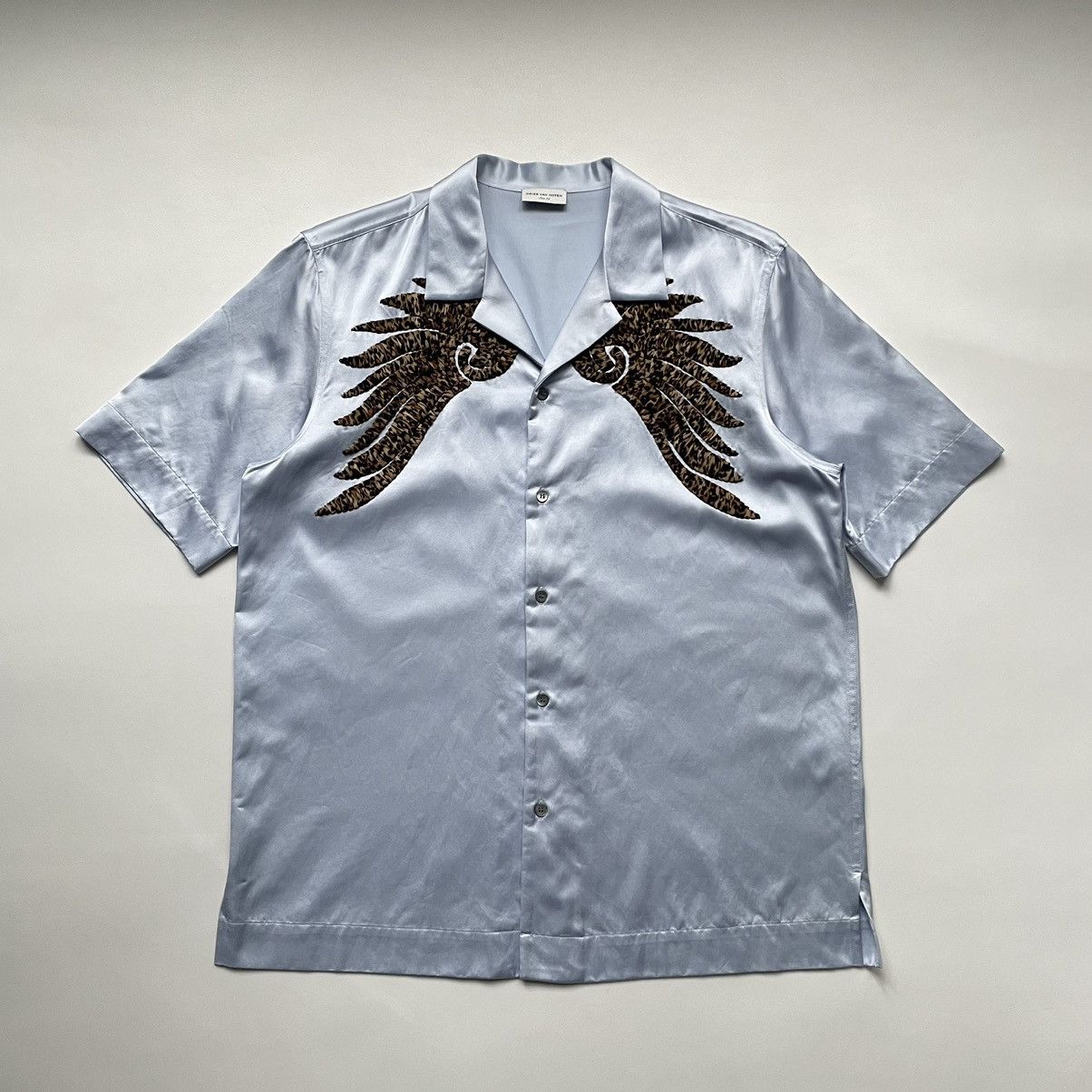 Pre-owned Dries Van Noten ‘leopard Wings' Satin Camp Collar Shirt In Light Blue