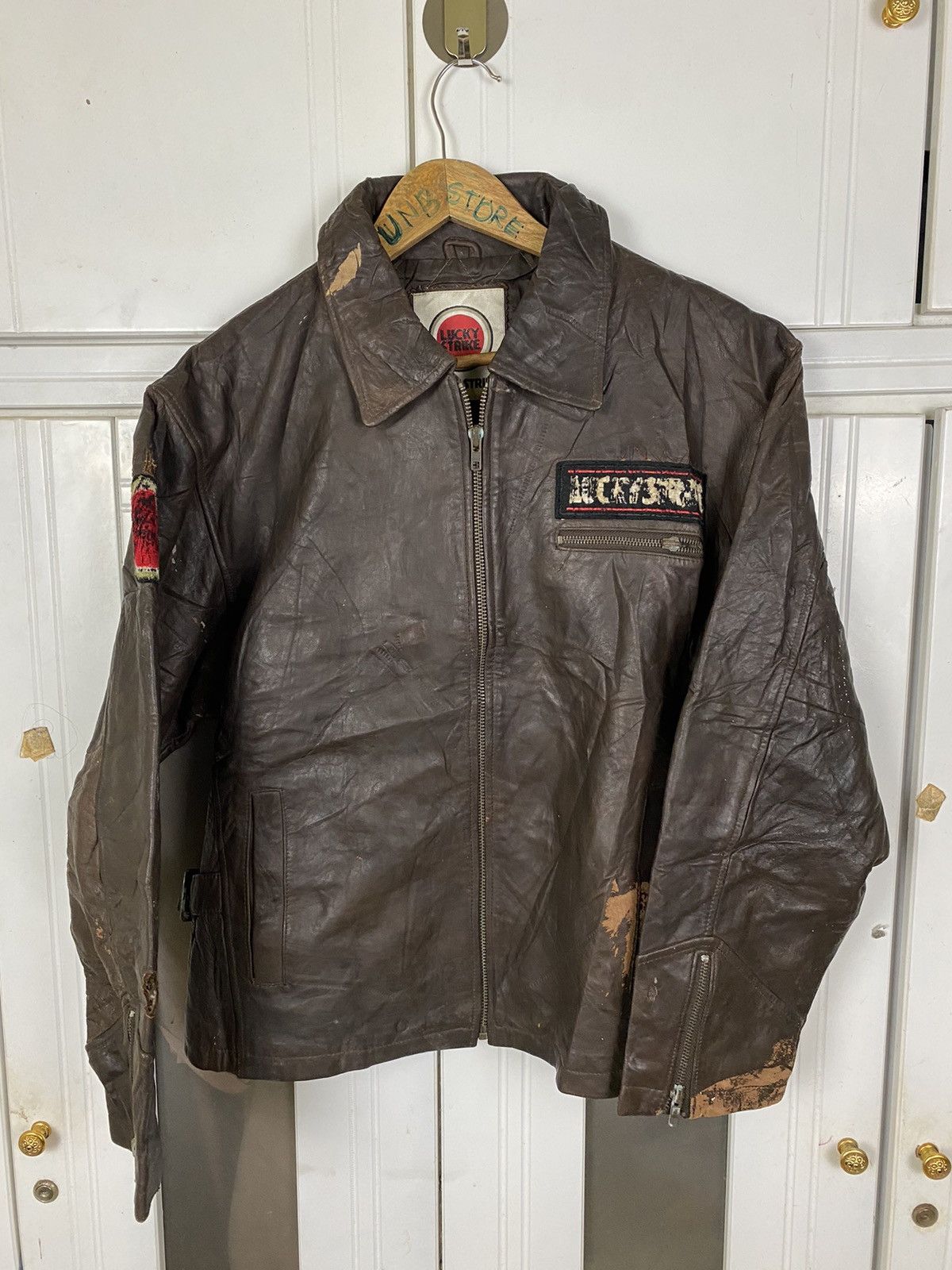 image of Genuine Leather x Leather Jacket Vintage Leather Lucky Strike Jacket in Brown, Men's (Size XL)