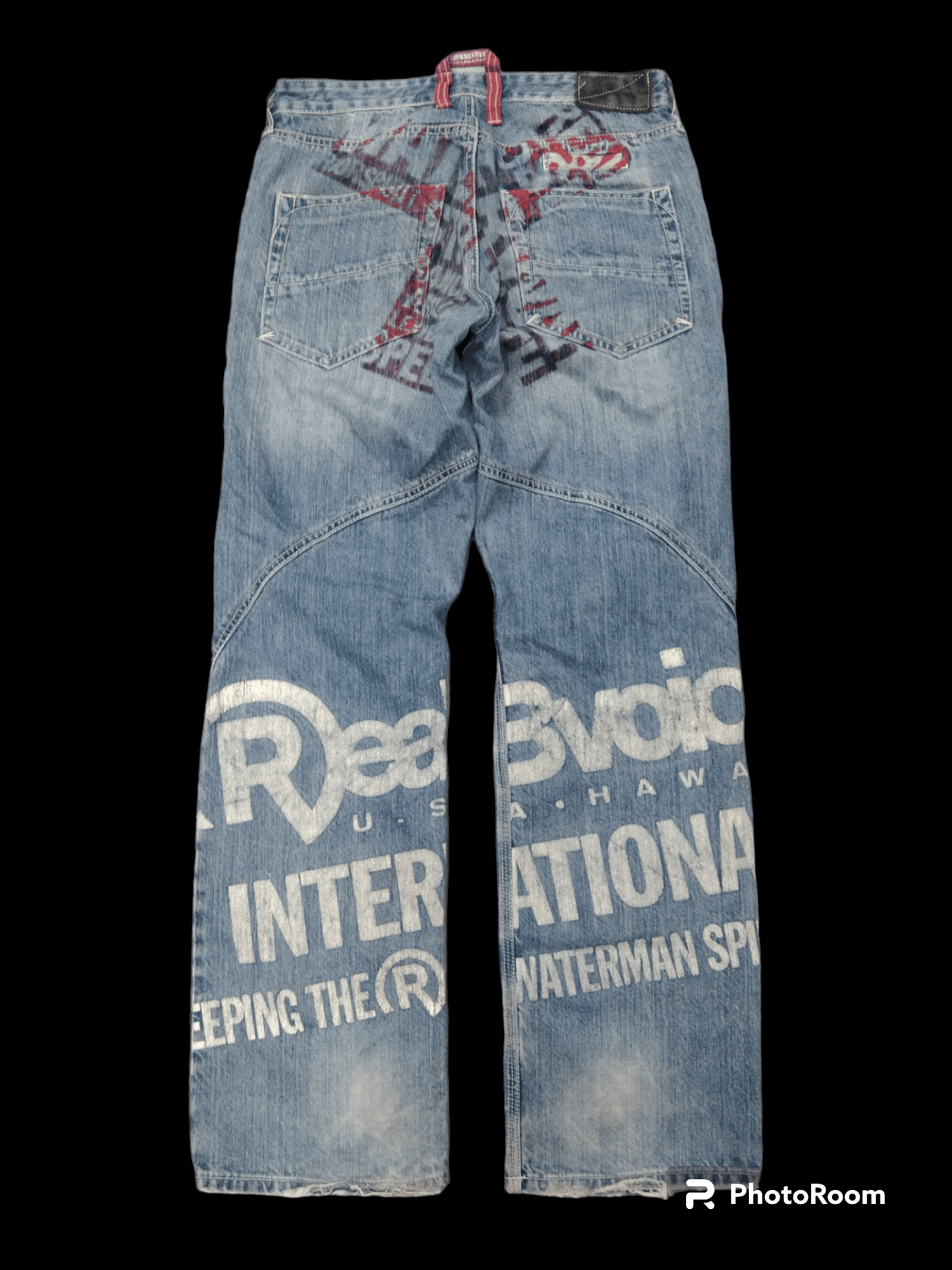 image of Distressed Denim x Hype Sick Spellout Real B Voice Denim Pants in Blue Distressed, Men's (Size 30)