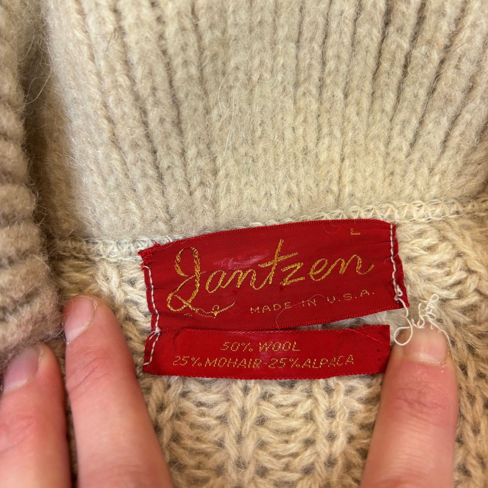 Jantzen Vintage 50s Jantzen Mohair Wool Blend Cableknit Shawl Collar Size US L / EU 52-54 / 3 - 4 Thumbnail