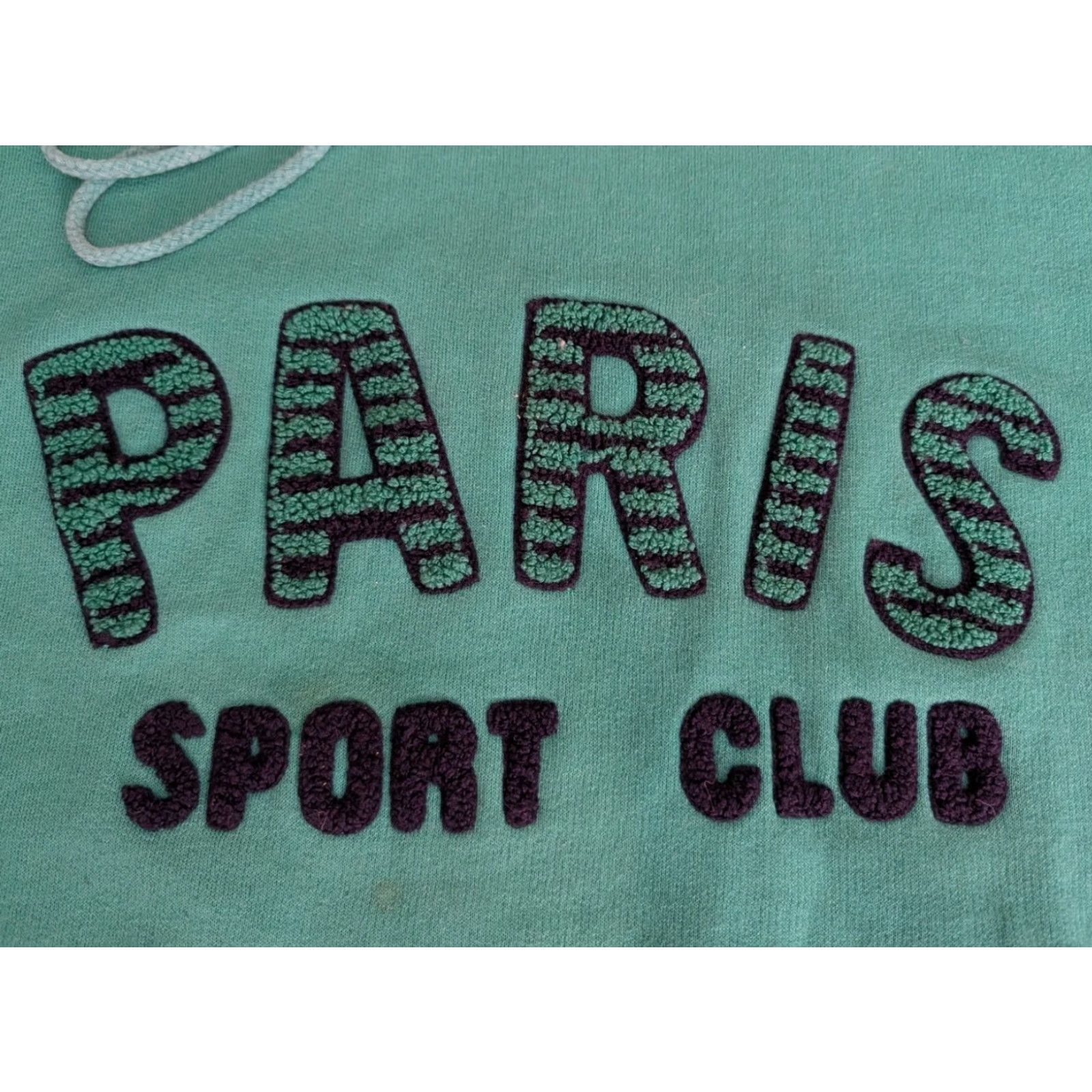 Vintage VINTAGE Paris Sport Club Hoodie Striped Sleeves Womens Oversized L 90’s Paris Graphic Print Fleece Pullover Size L / US 10 / IT 46 - 3 Thumbnail