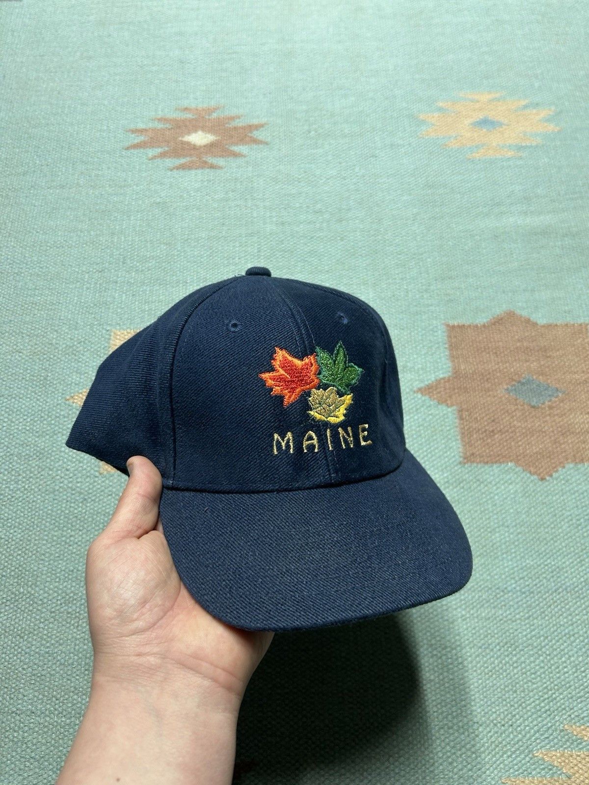 Vintage Vtg baseball hat fitted Maine autumn leaf spell out large Size ONE SIZE - 1 Thumbnail