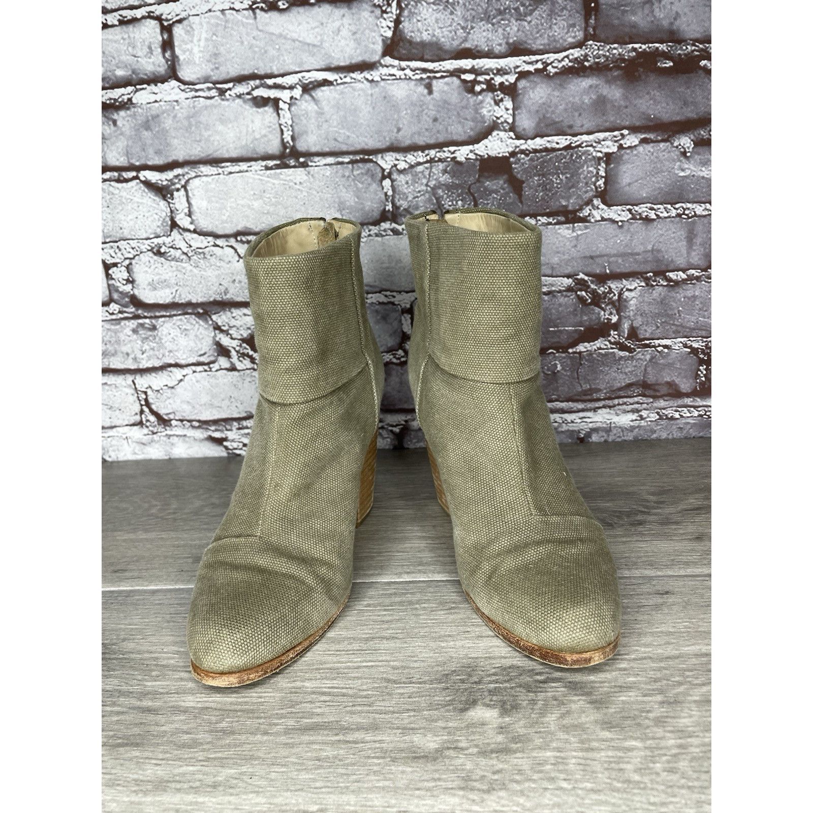Rag & Bone Rag & Bone Newbury Green Canvas Back Zip Ankle Boots Booties Size US 7.5 / IT 37.5 - 2 Thumbnail