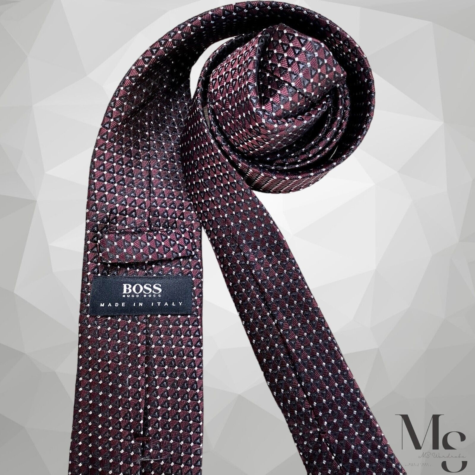 Hugo Boss BOSS HUGO BOSS Purple Geometric Silk Tie Made In Italy W: 2. Size ONE SIZE - 3 Thumbnail