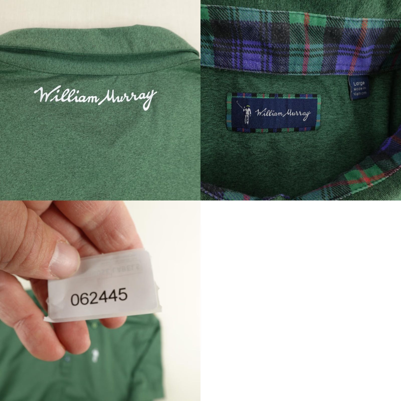 Vintage William Murray Polo Shirt Mens Large Green Plaid Trim Golf Performance Stretch Size US L / EU 52-54 / 3 - 8 Thumbnail