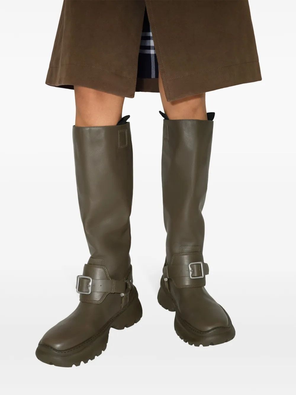 Burberry o1s22i1n0125 Equestrian-Style Leather Riding Boots Khaki Size US 8 / IT 38 - 2 Thumbnail