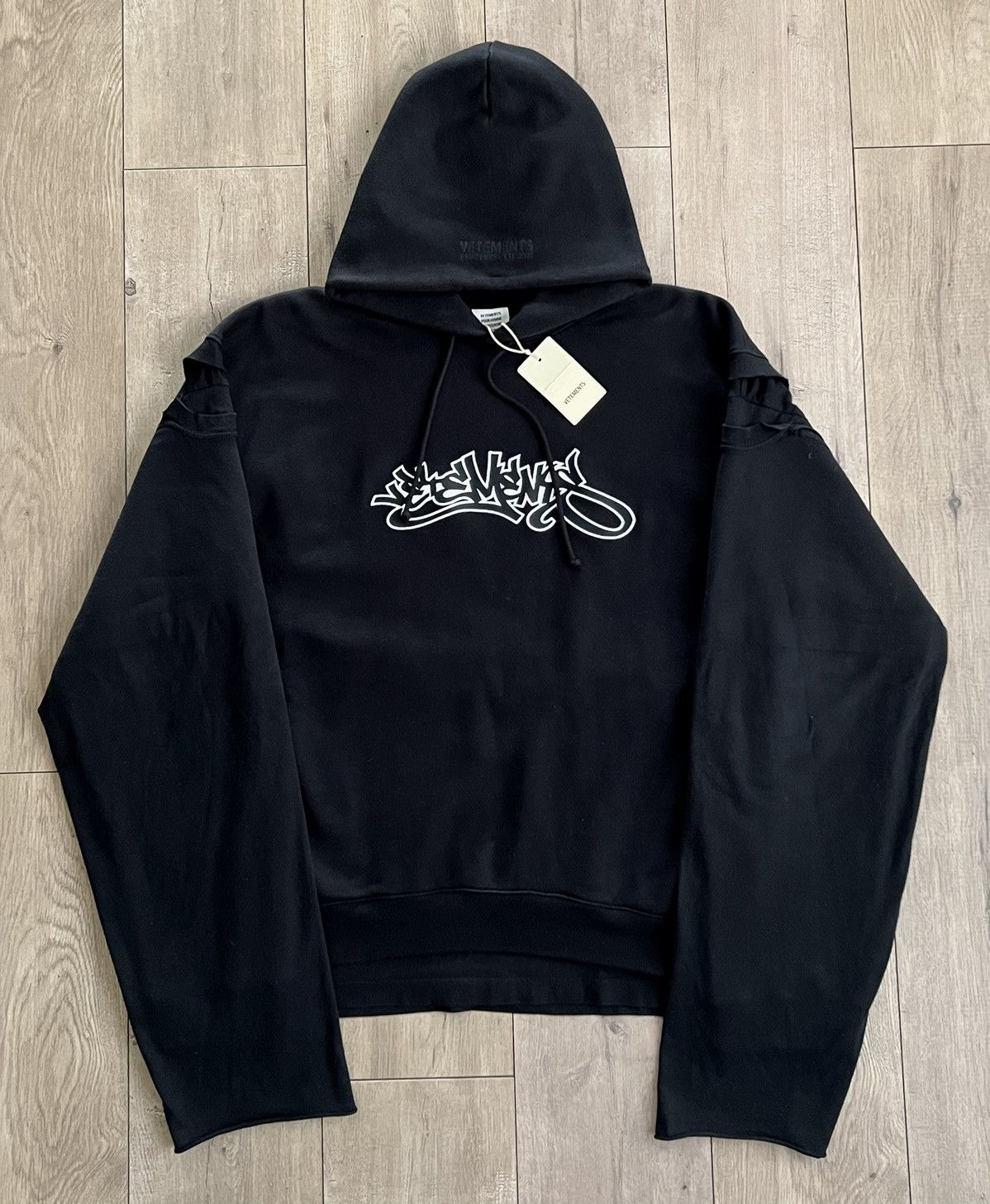 Vetements Brand New 2020 Vetements Black GraffitiLogo Oversized Hoodie Grailed